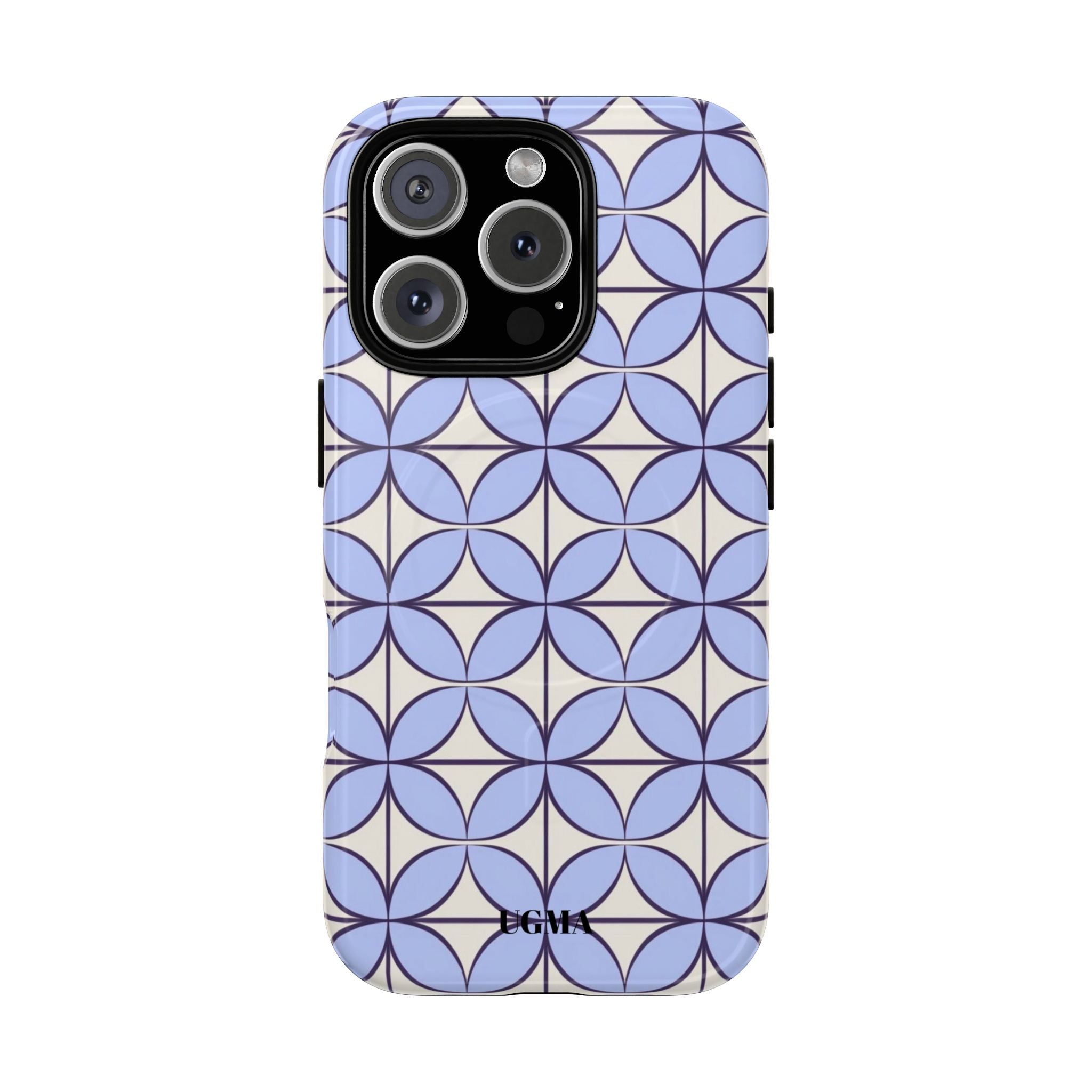Geometric Blue Flower Pattern Magnetic Phone Case — Tough Protective iPhone Cover