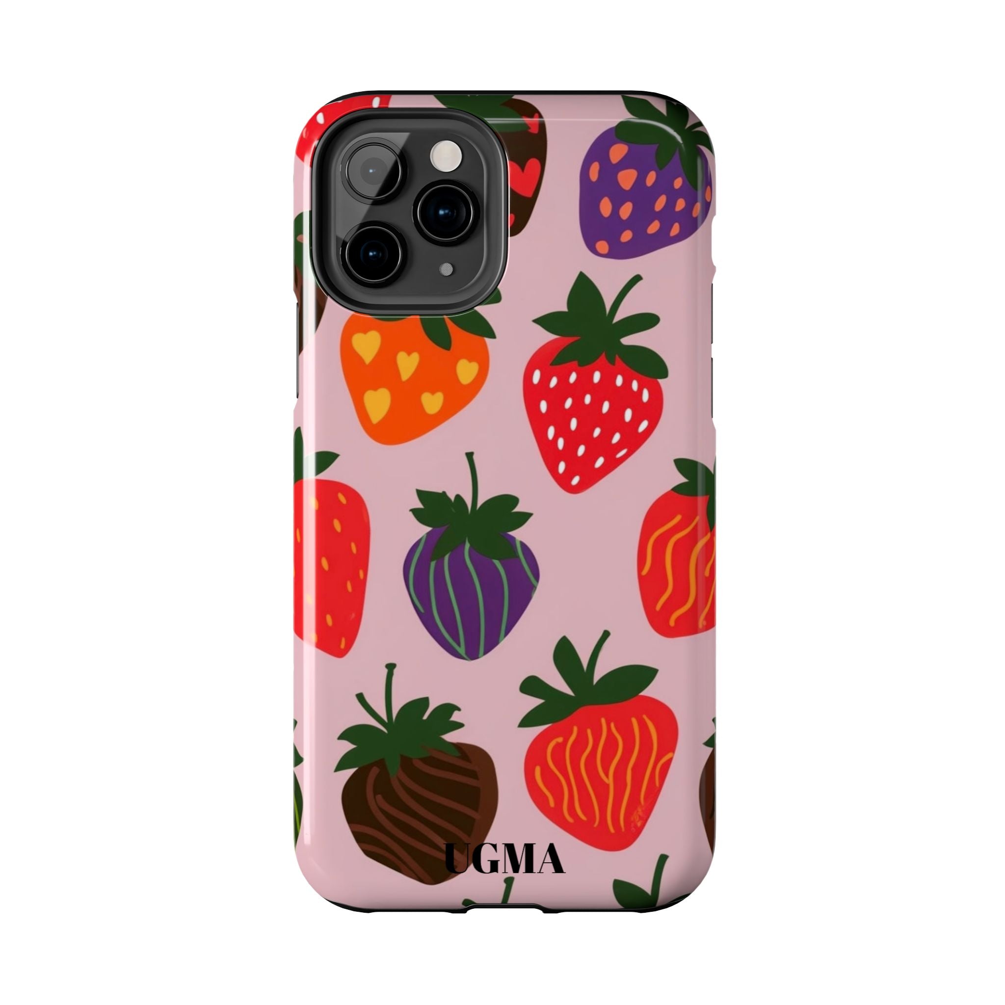 Strawberry Pattern Tough Phone Case — Cute Pastel Fruit Protective Cover