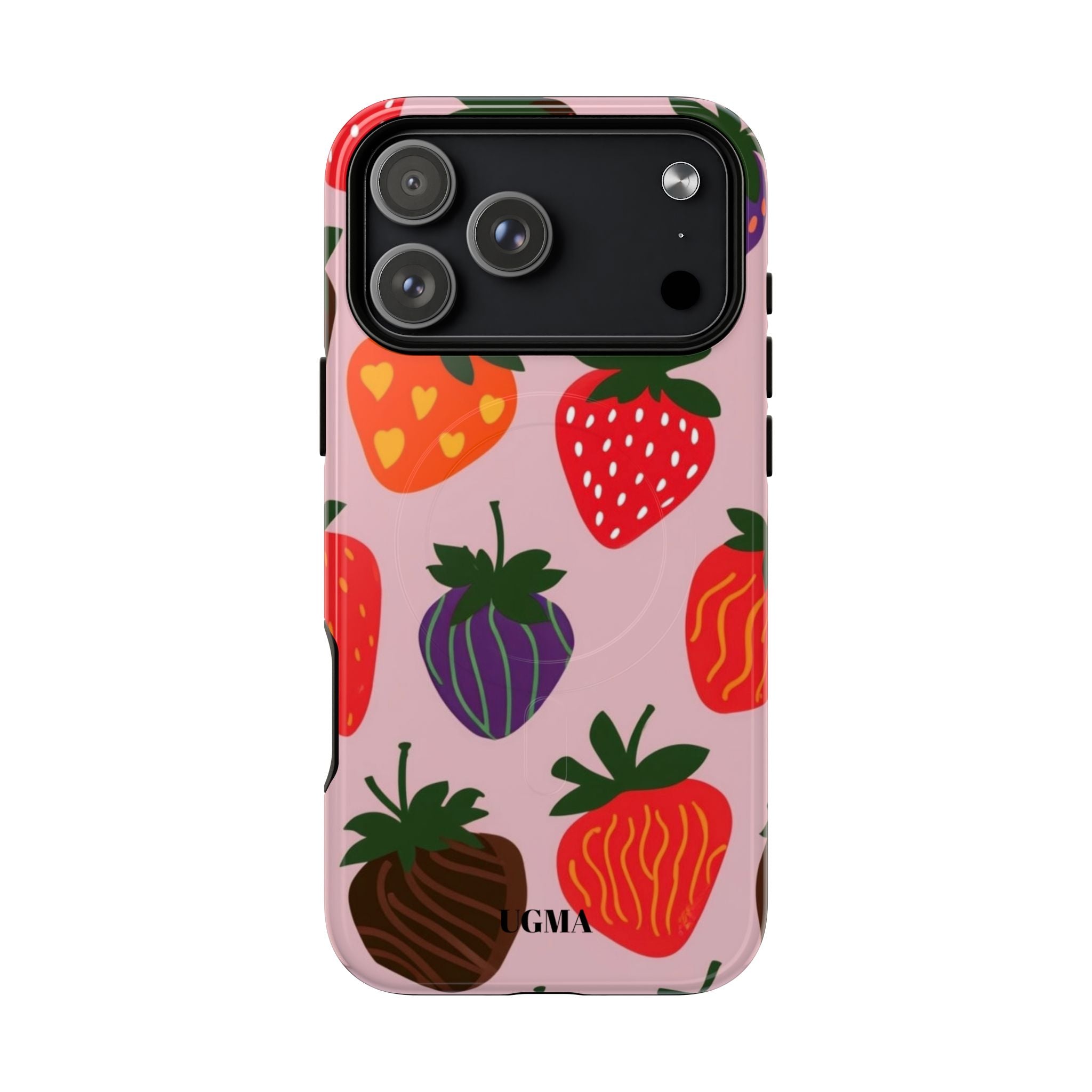 Strawberry Pattern Tough Magnetic Phone Case — Cute Pink Fruit Design