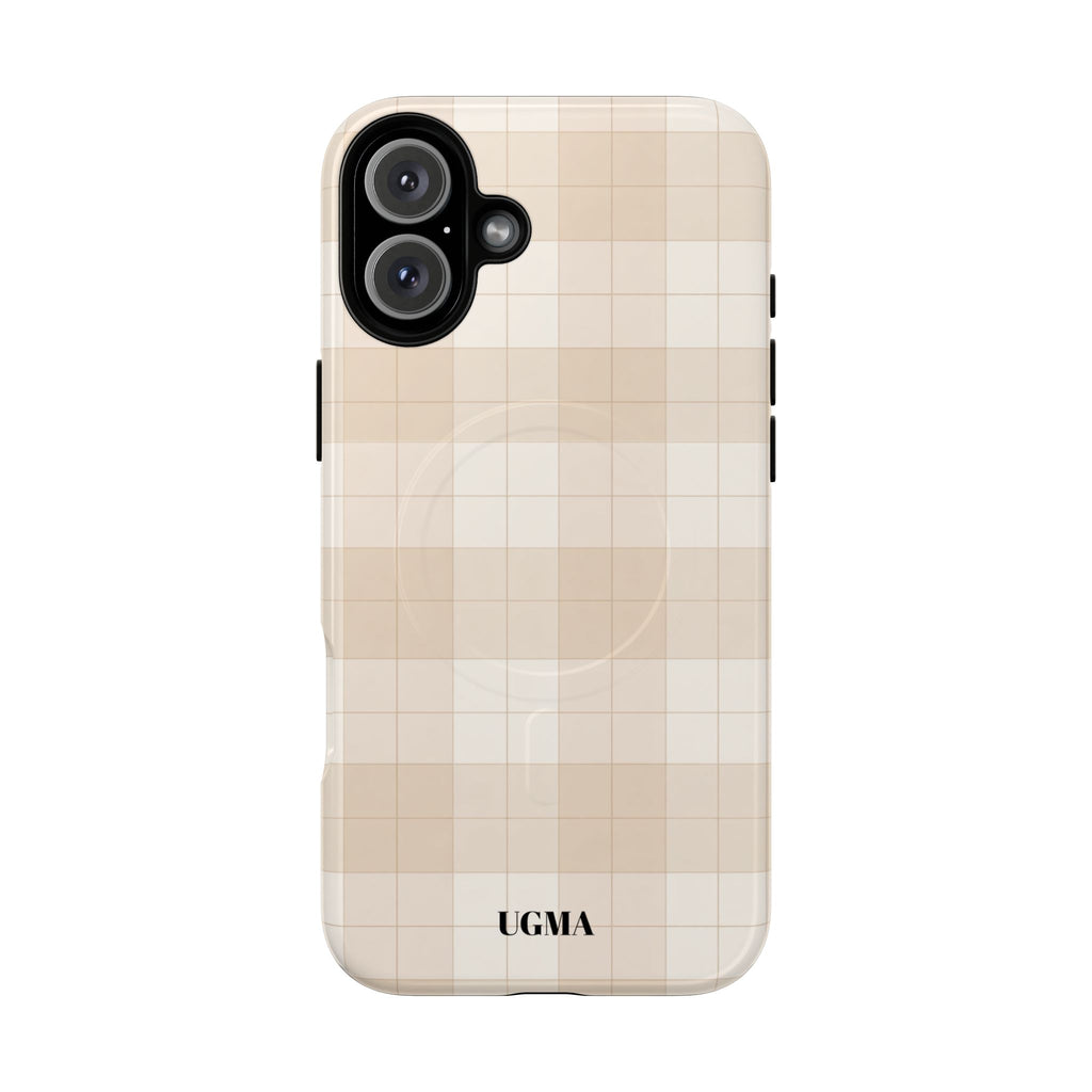 Beige Plaid Magnetic Phone Case — Tough Magnetic Protective iPhone Cover