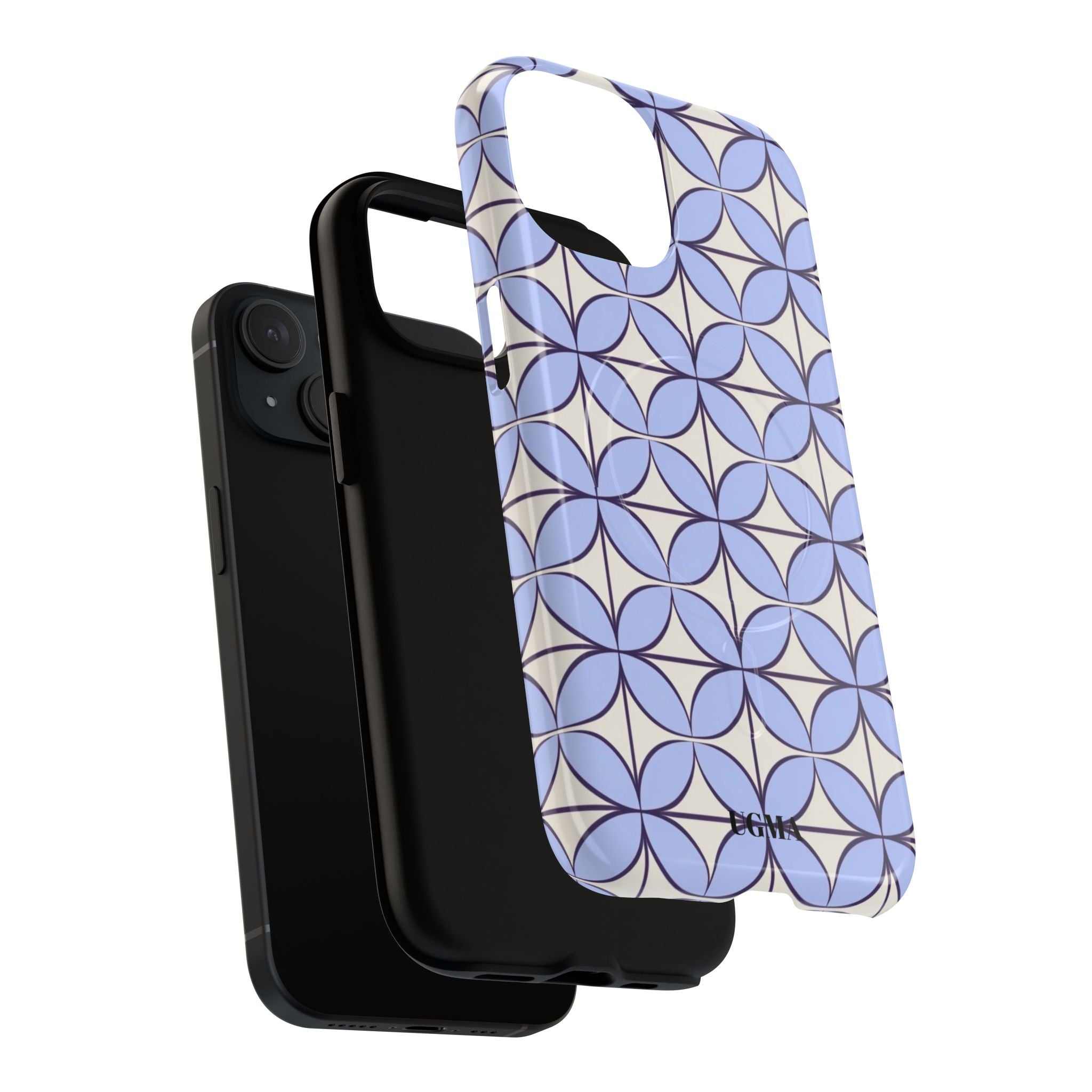 Geometric Blue Flower Pattern Magnetic Phone Case — Tough Protective iPhone Cover