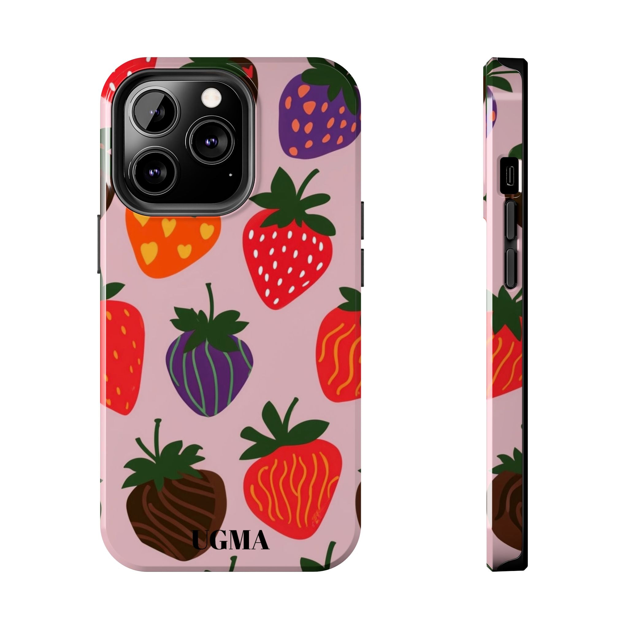 Strawberry Pattern Tough Phone Case — Cute Pastel Fruit Protective Cover