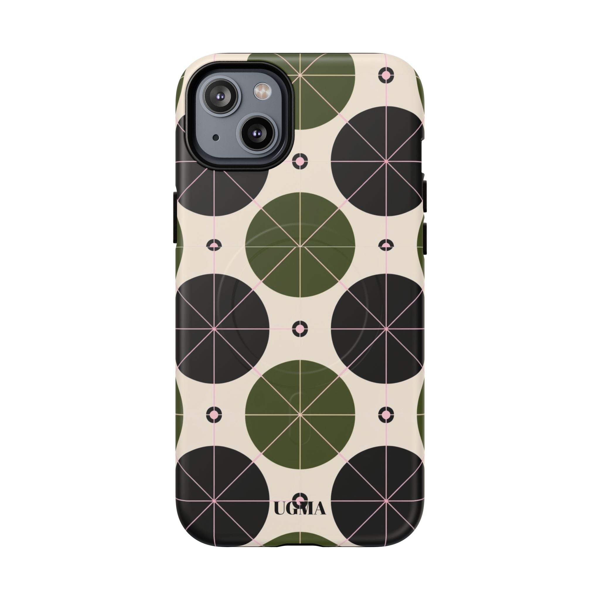 Magnetic Tough Phone Case — Geometric Olive & Black Circle Pattern