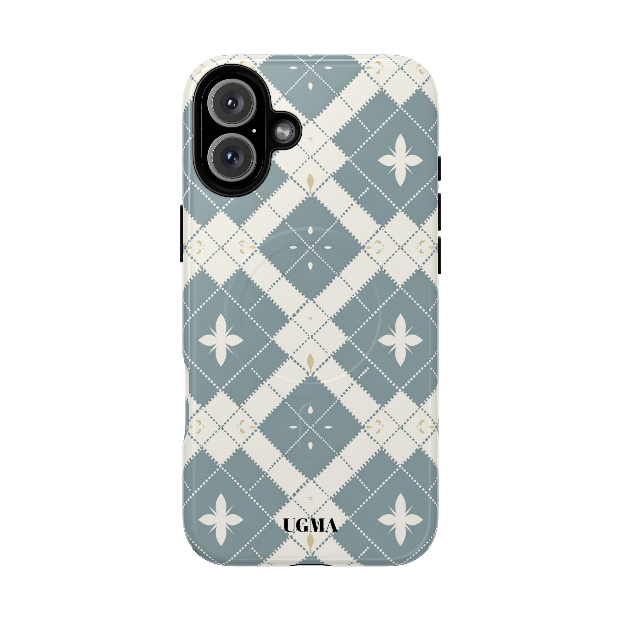 Argyle Fleur Tough Magnetic Phone Case — Blue Plaid Protective Cover