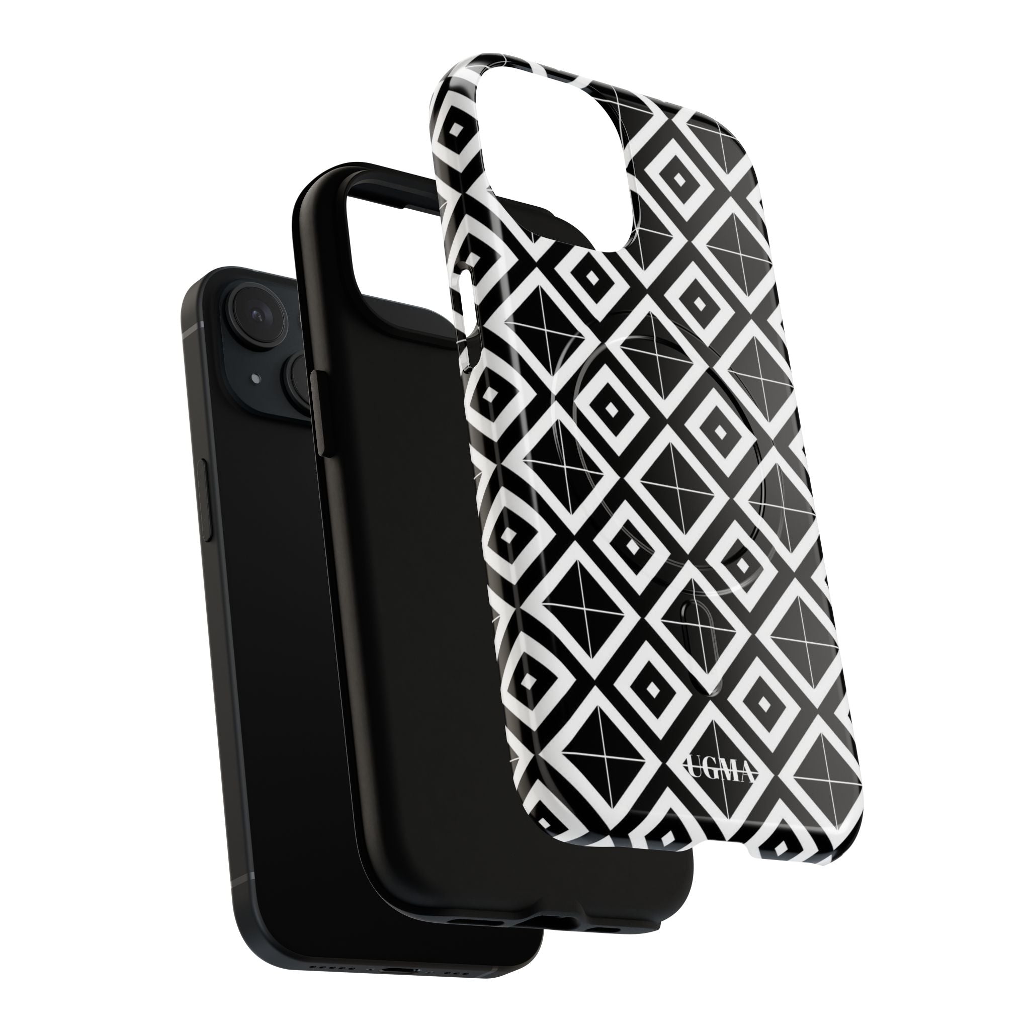 Magnetic Phone Case — Black & White Geometric Diamond Pattern, Tough Protective Cover