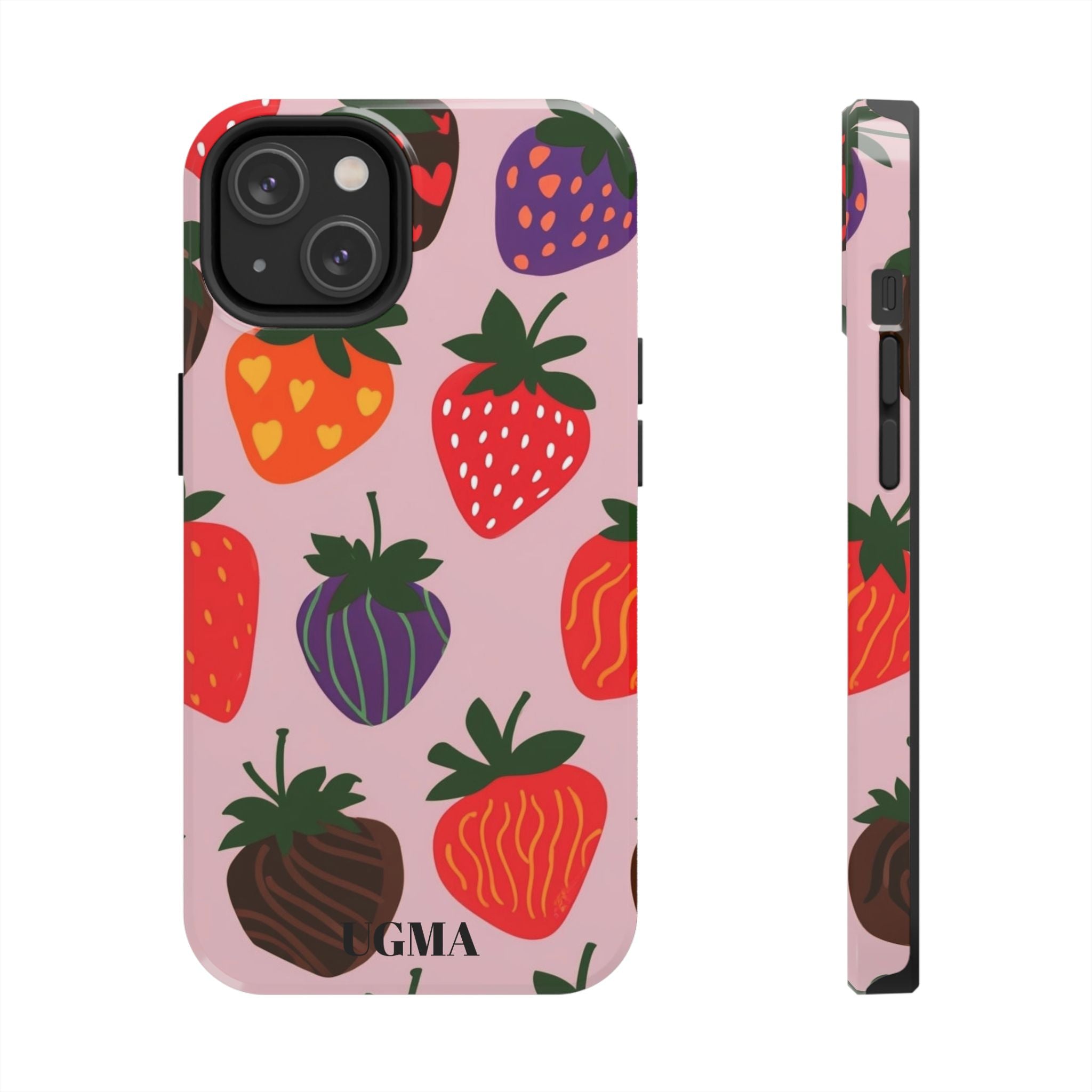 Strawberry Pattern Tough Phone Case — Cute Pastel Fruit Protective Cover