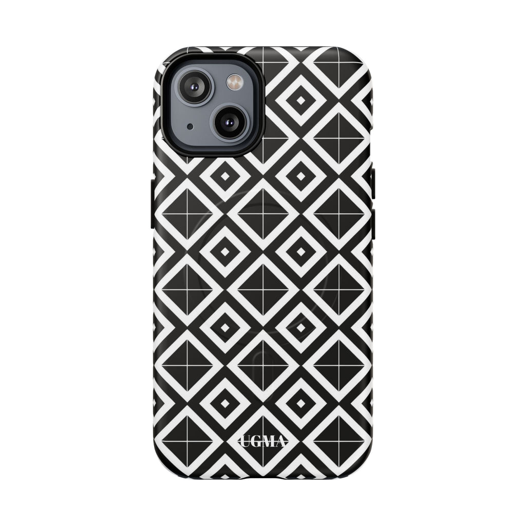 Magnetic Phone Case — Black & White Geometric Diamond Pattern, Tough Protective Cover
