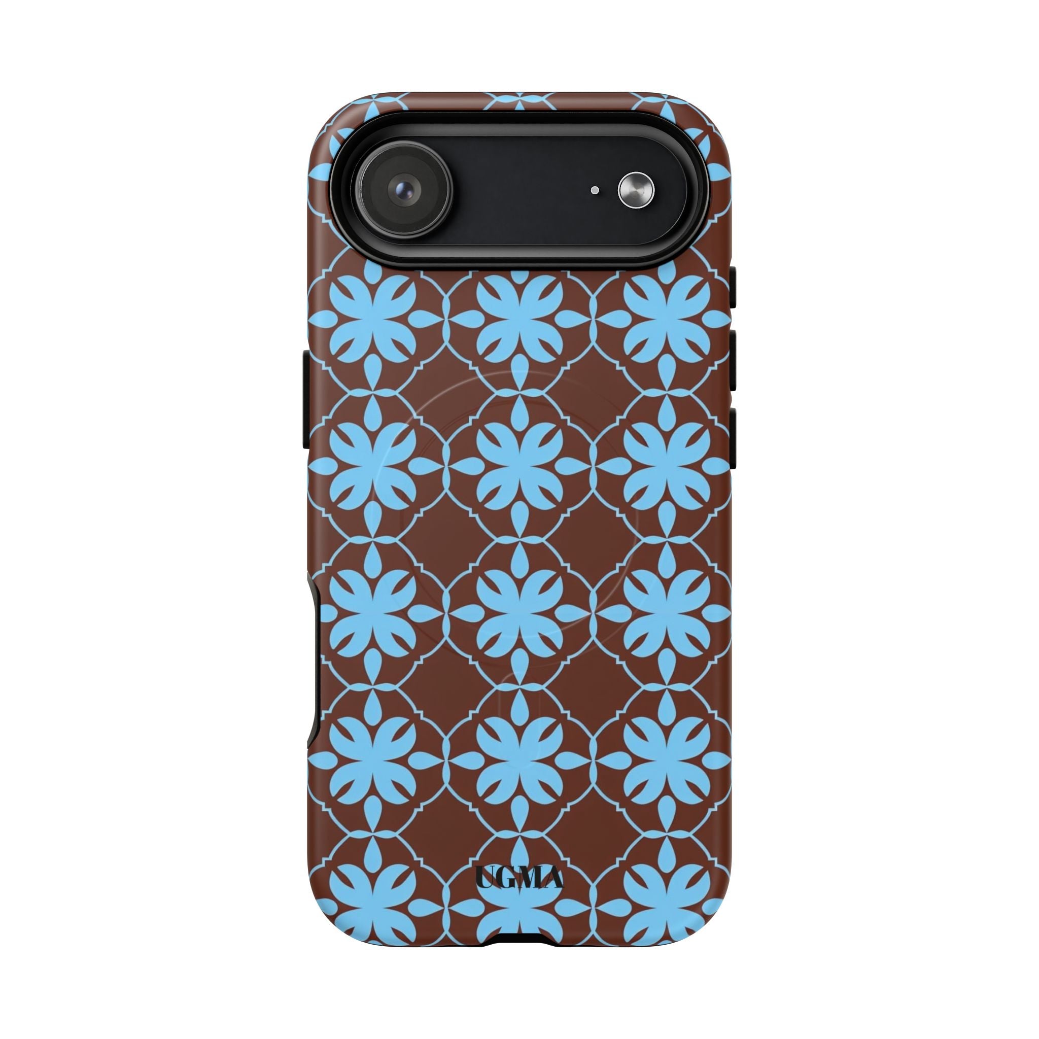 Floral Lattice Tough Magnetic Phone Case — Blue on Brown
