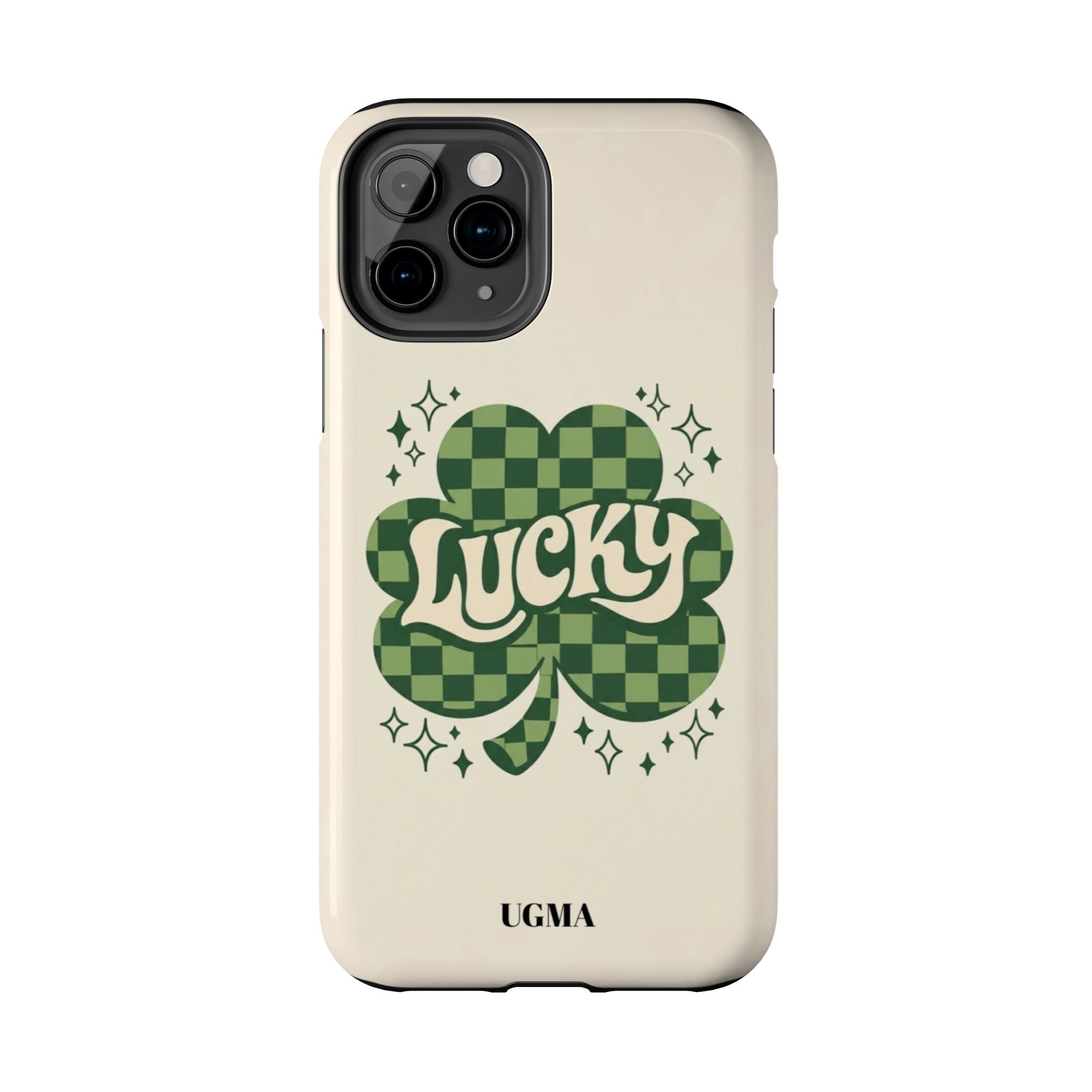Lucky Clover Phone Case — Retro Green Checker St. Patrick’s Tough Phone Case