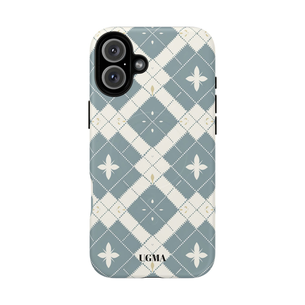 Argyle Fleur Tough Magnetic Phone Case — Blue Plaid Protective Cover