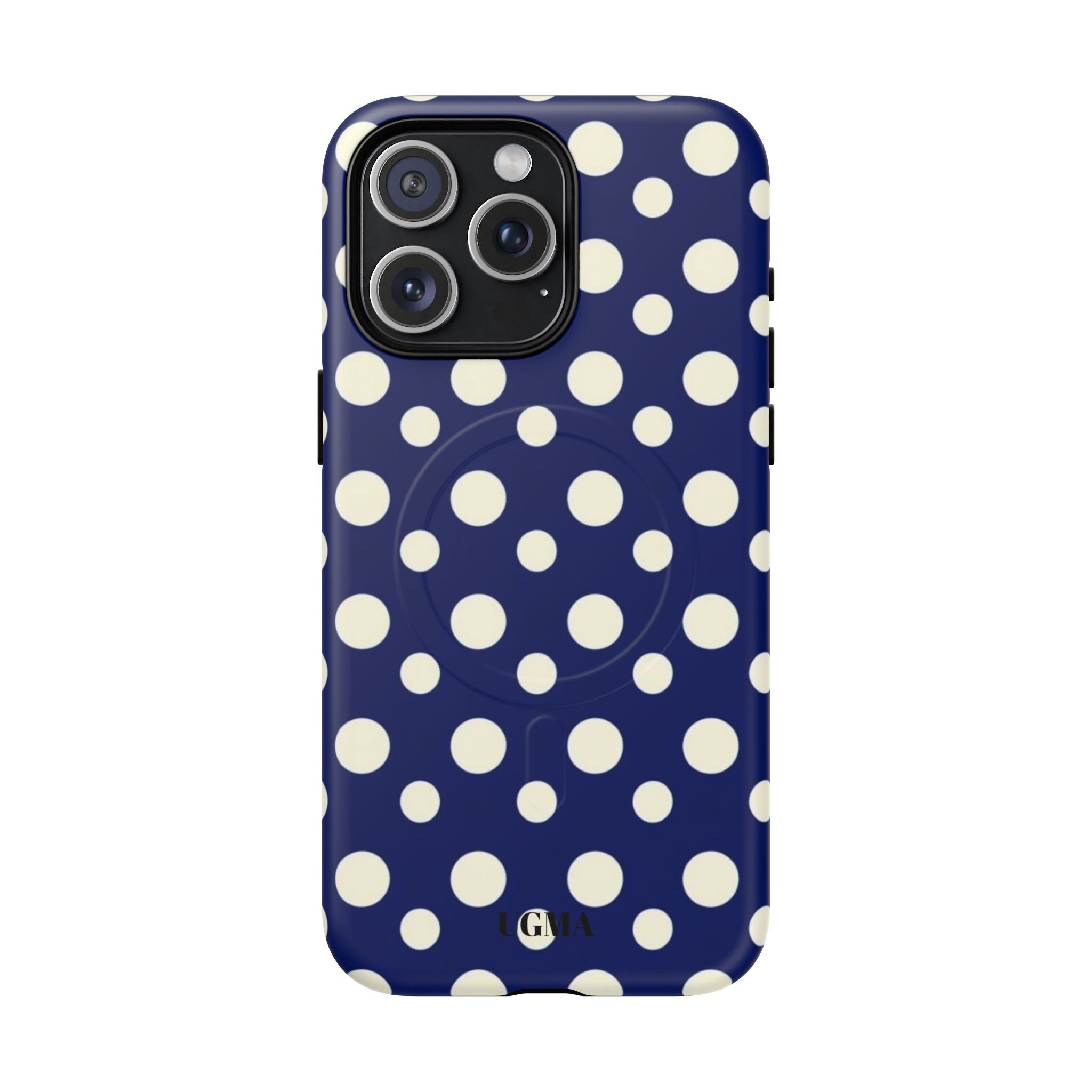 Polka Dot Tough Magnetic Phone Case — Navy & White Protective Magnetic Cover