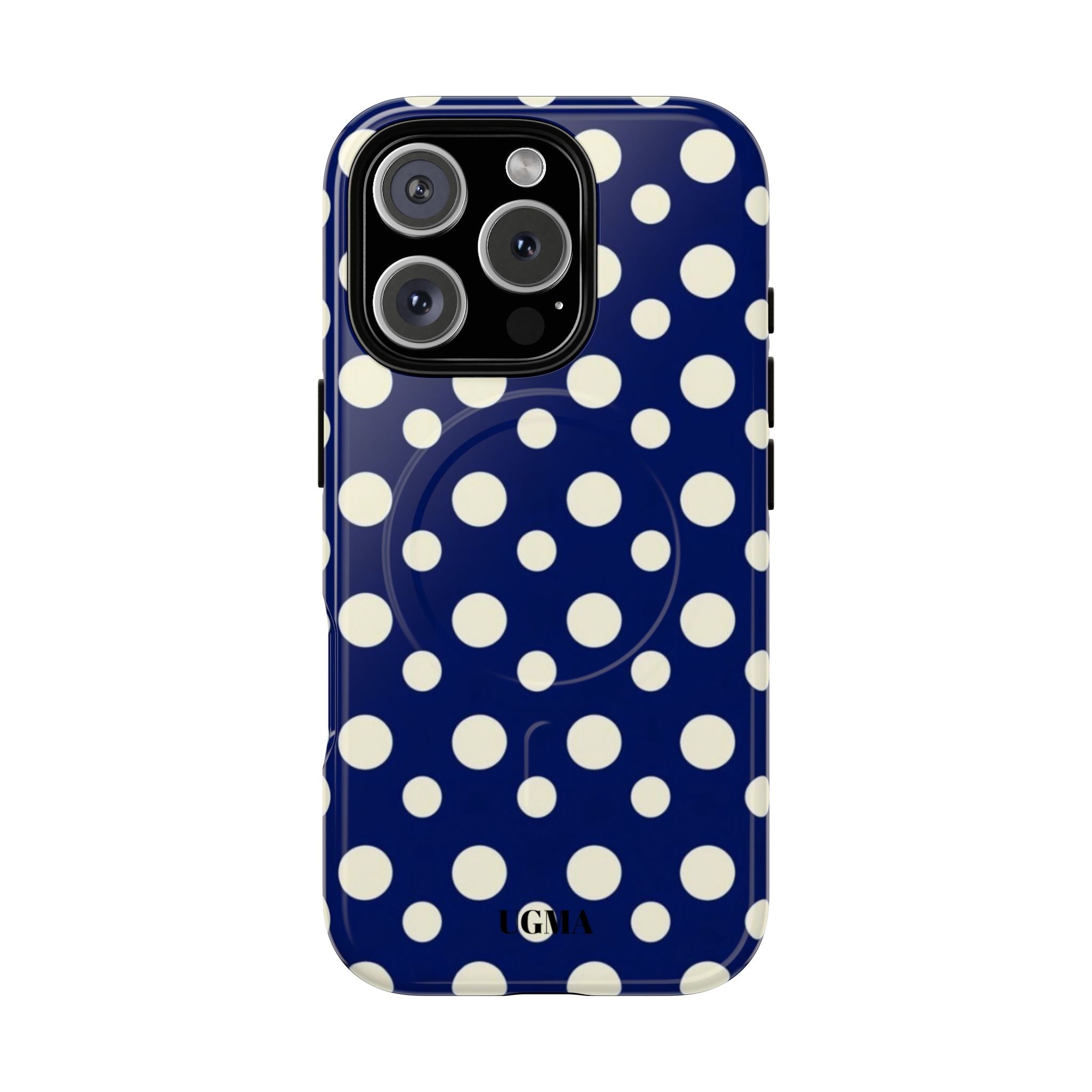 Polka Dot Tough Magnetic Phone Case — Navy & White Protective Magnetic Cover