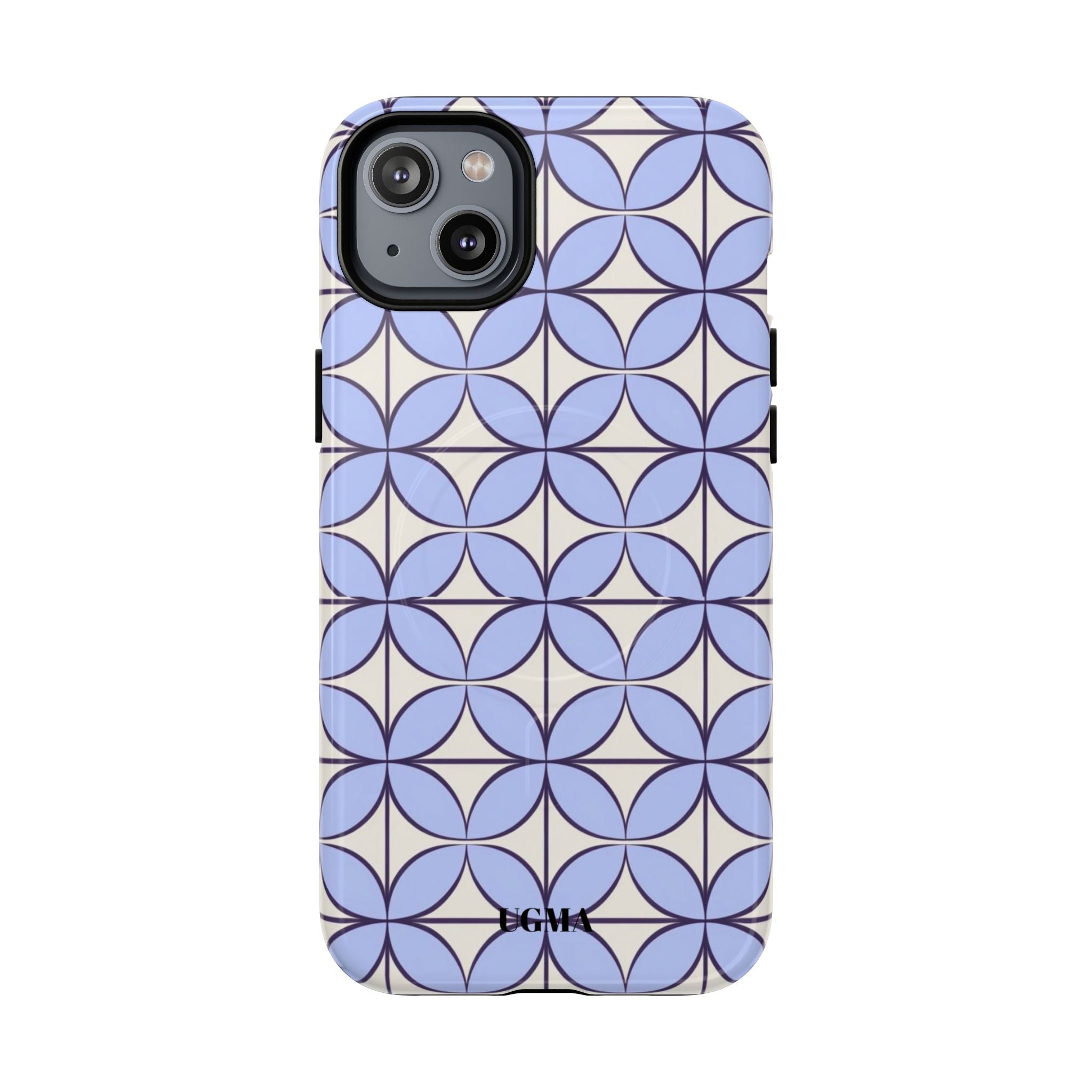 Geometric Blue Flower Pattern Magnetic Phone Case — Tough Protective iPhone Cover