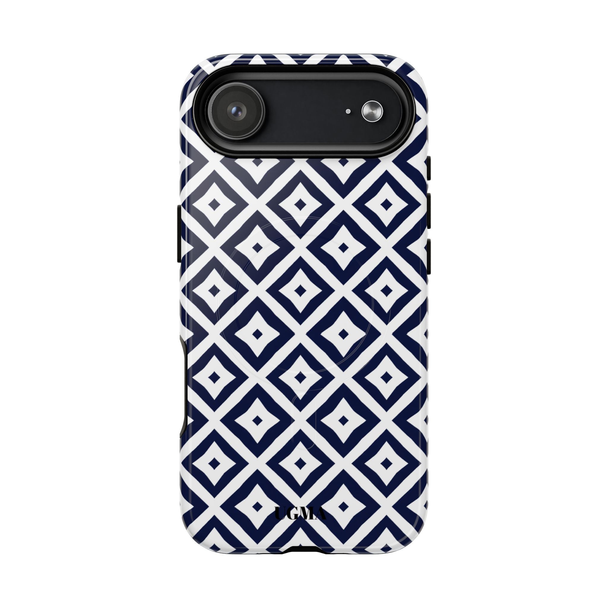 Magnetic Tough Phone Case — Navy Geometric Diamond Pattern