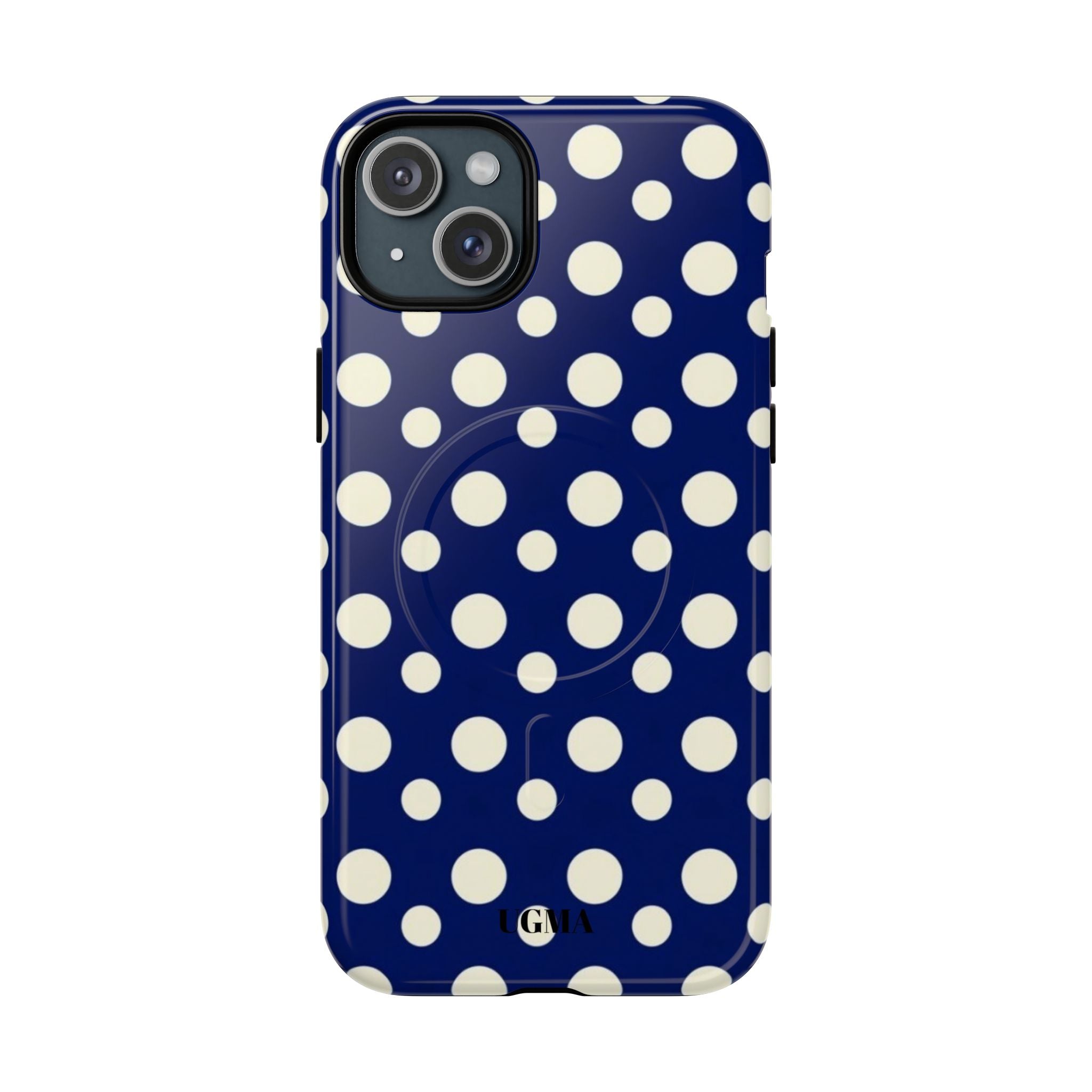 Polka Dot Tough Magnetic Phone Case — Navy & White Protective Magnetic Cover