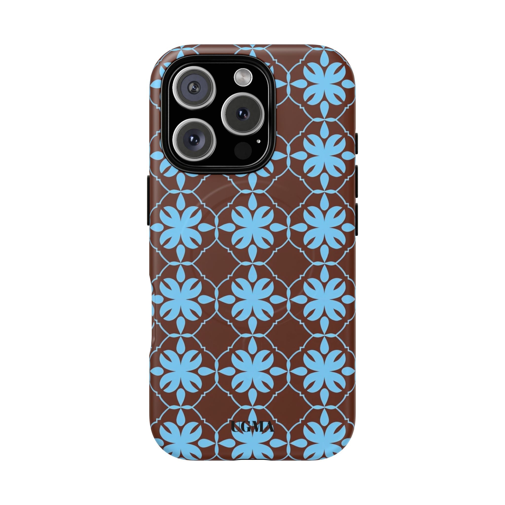 Floral Lattice Tough Magnetic Phone Case — Blue on Brown