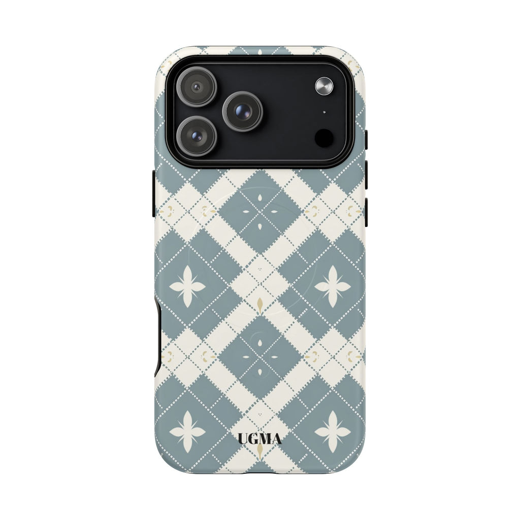 Argyle Fleur Tough Magnetic Phone Case — Blue Plaid Protective Cover