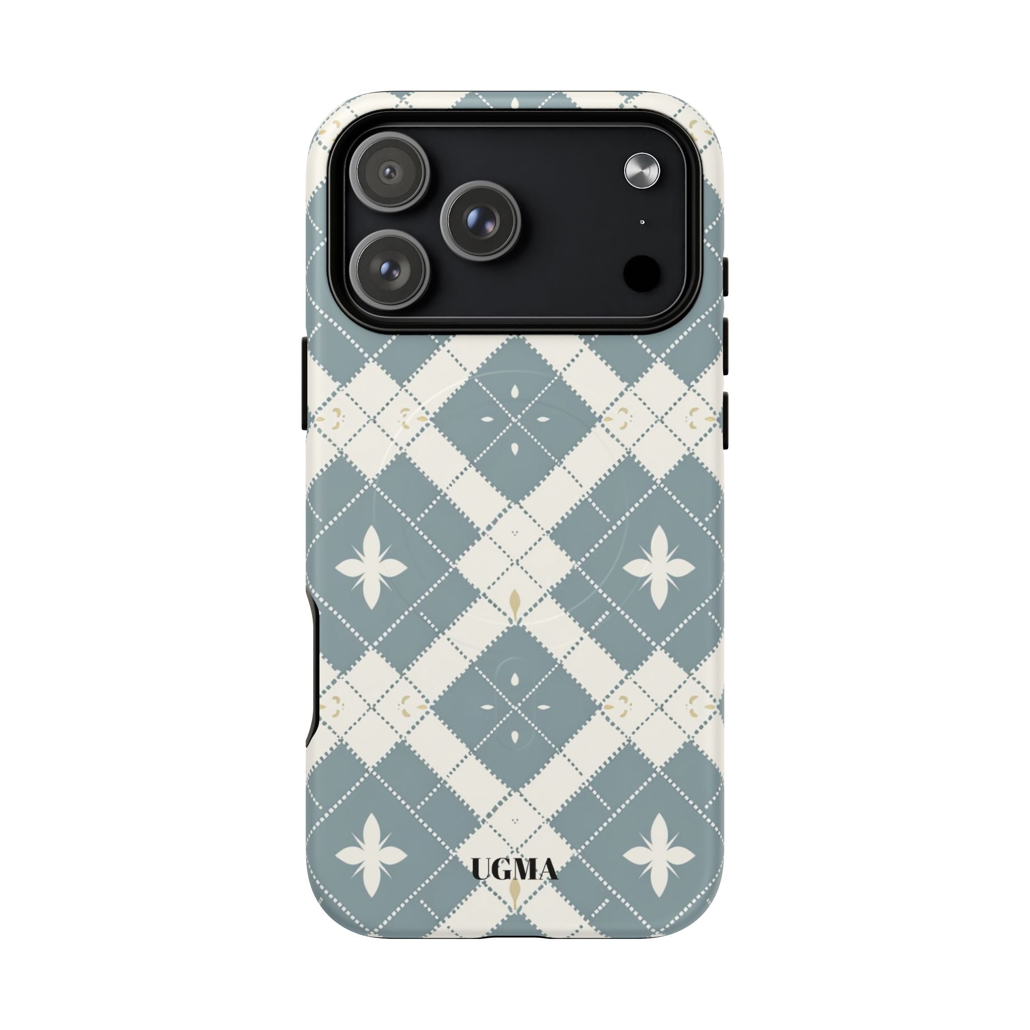 Argyle Fleur Tough Magnetic Phone Case — Blue Plaid Protective Cover