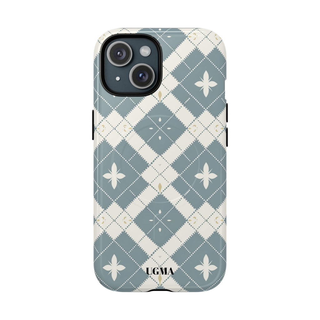 Argyle Fleur Tough Magnetic Phone Case — Blue Plaid Protective Cover