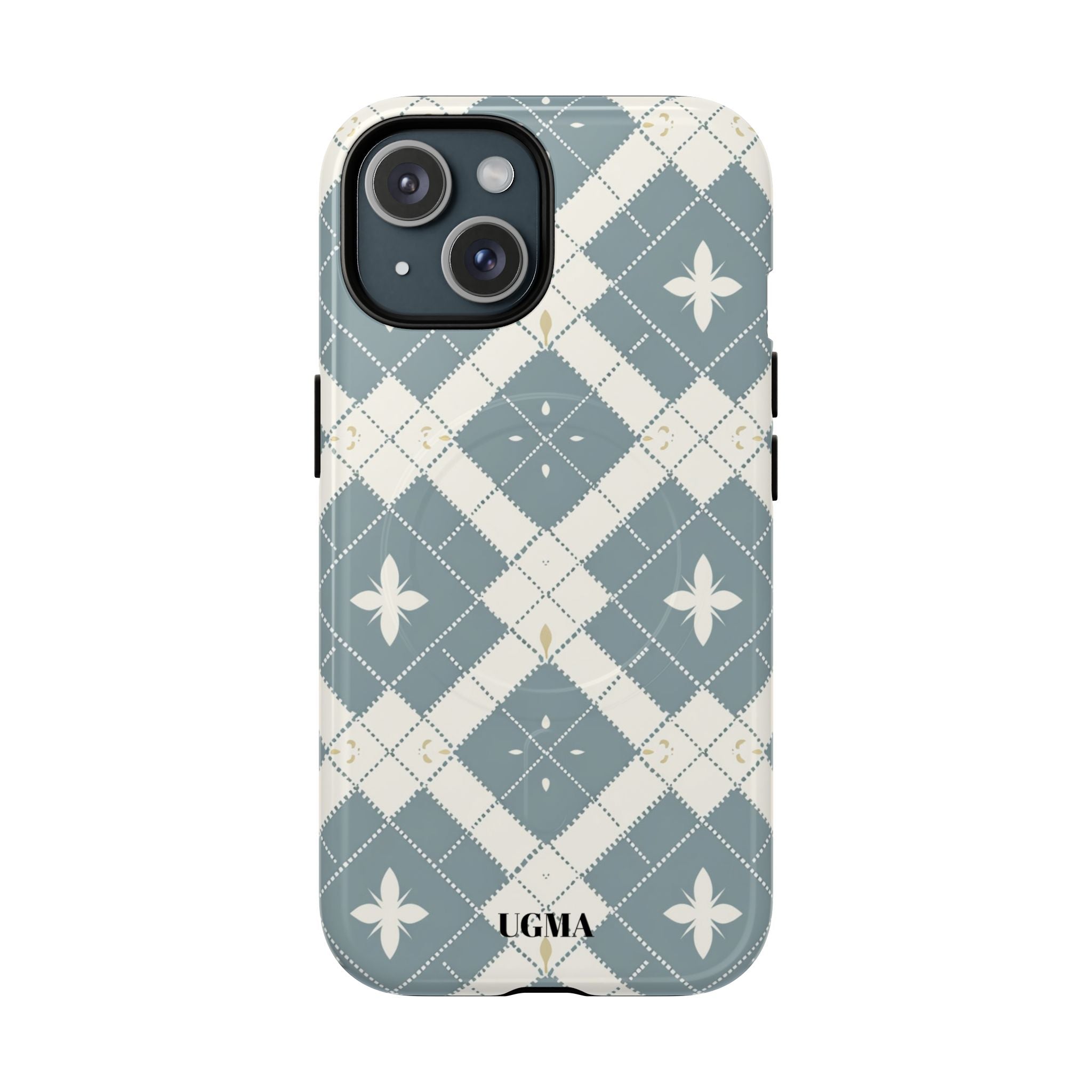 Argyle Fleur Tough Magnetic Phone Case — Blue Plaid Protective Cover