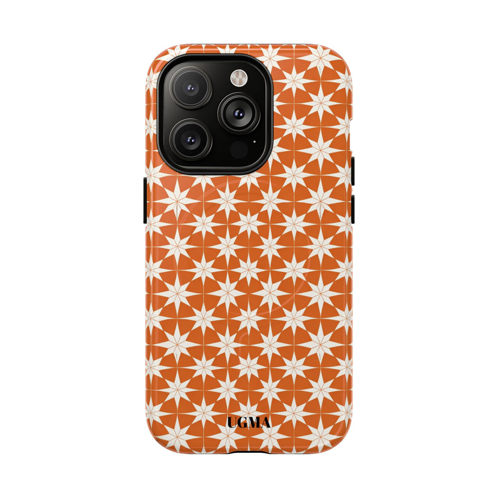 Magnetic Phone Case — Orange Geometric Star Pattern Tough Protective Cover
