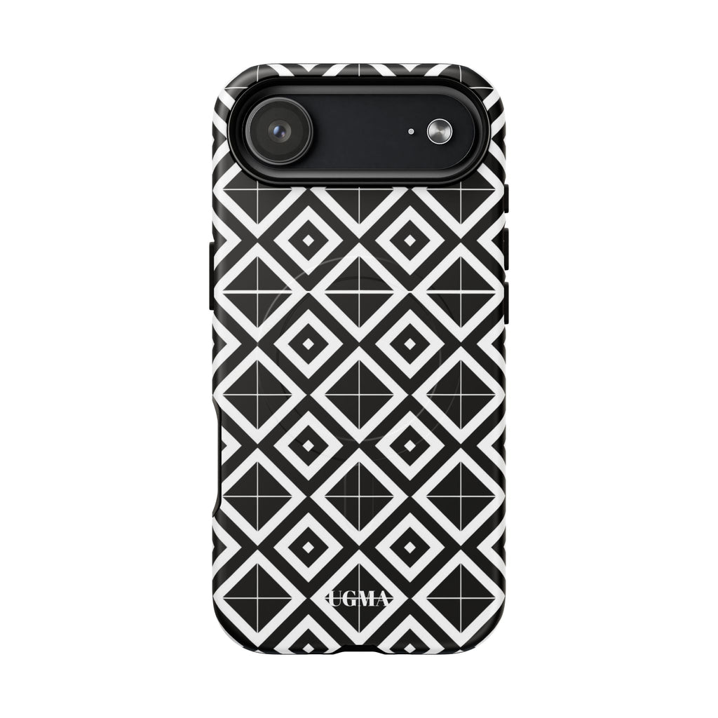 Magnetic Phone Case — Black & White Geometric Diamond Pattern, Tough Protective Cover