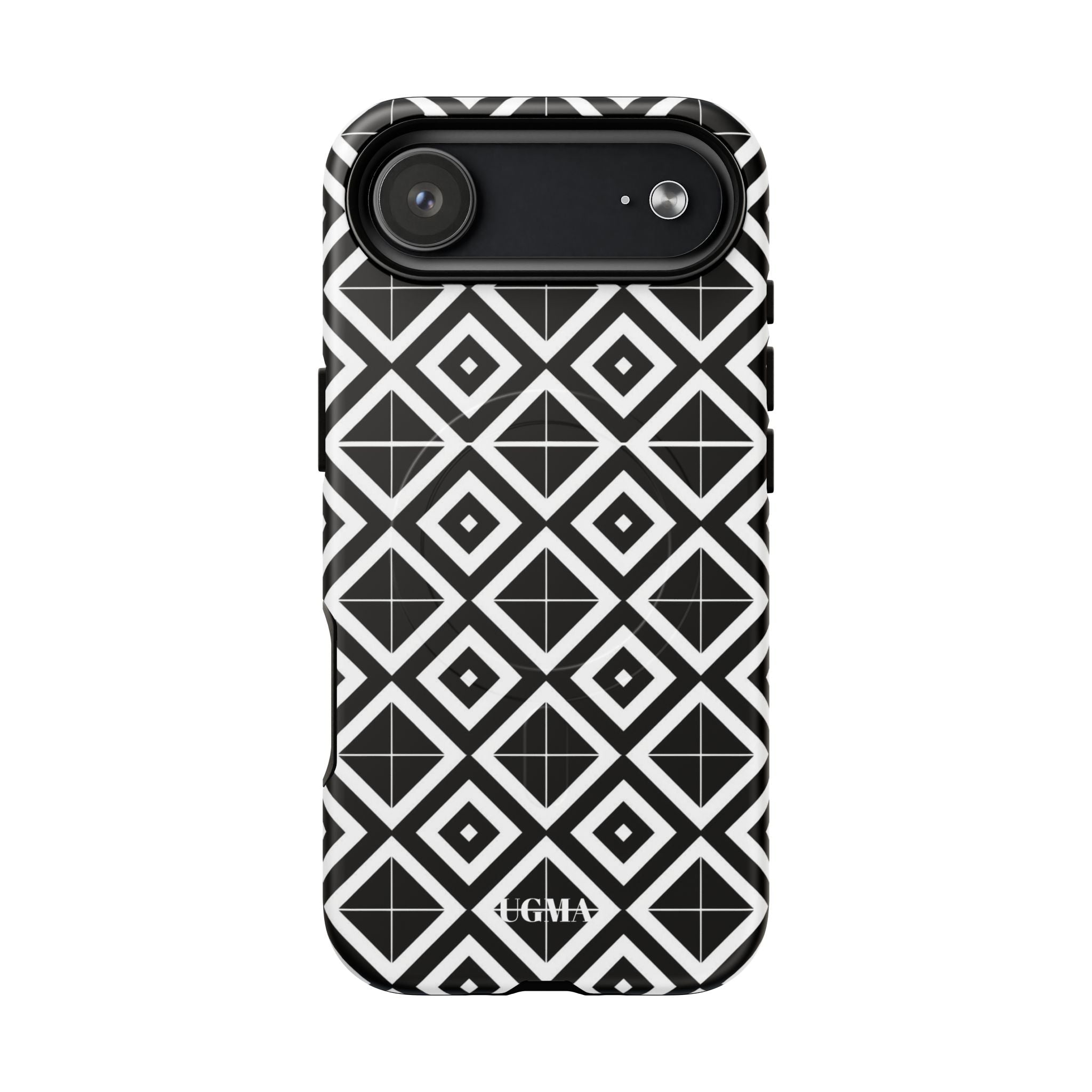 Magnetic Phone Case — Black & White Geometric Diamond Pattern, Tough Protective Cover