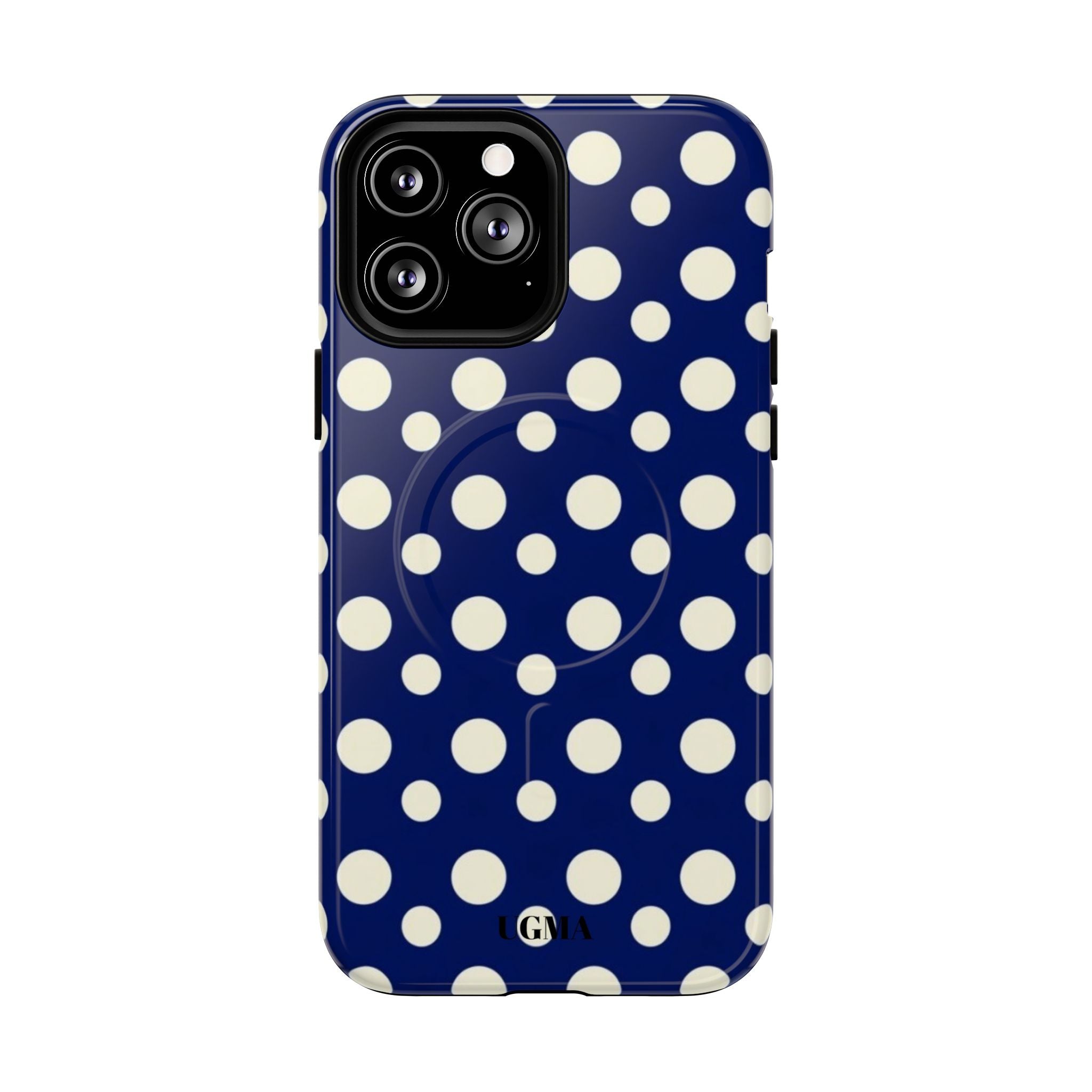 Polka Dot Tough Magnetic Phone Case — Navy & White Protective Magnetic Cover