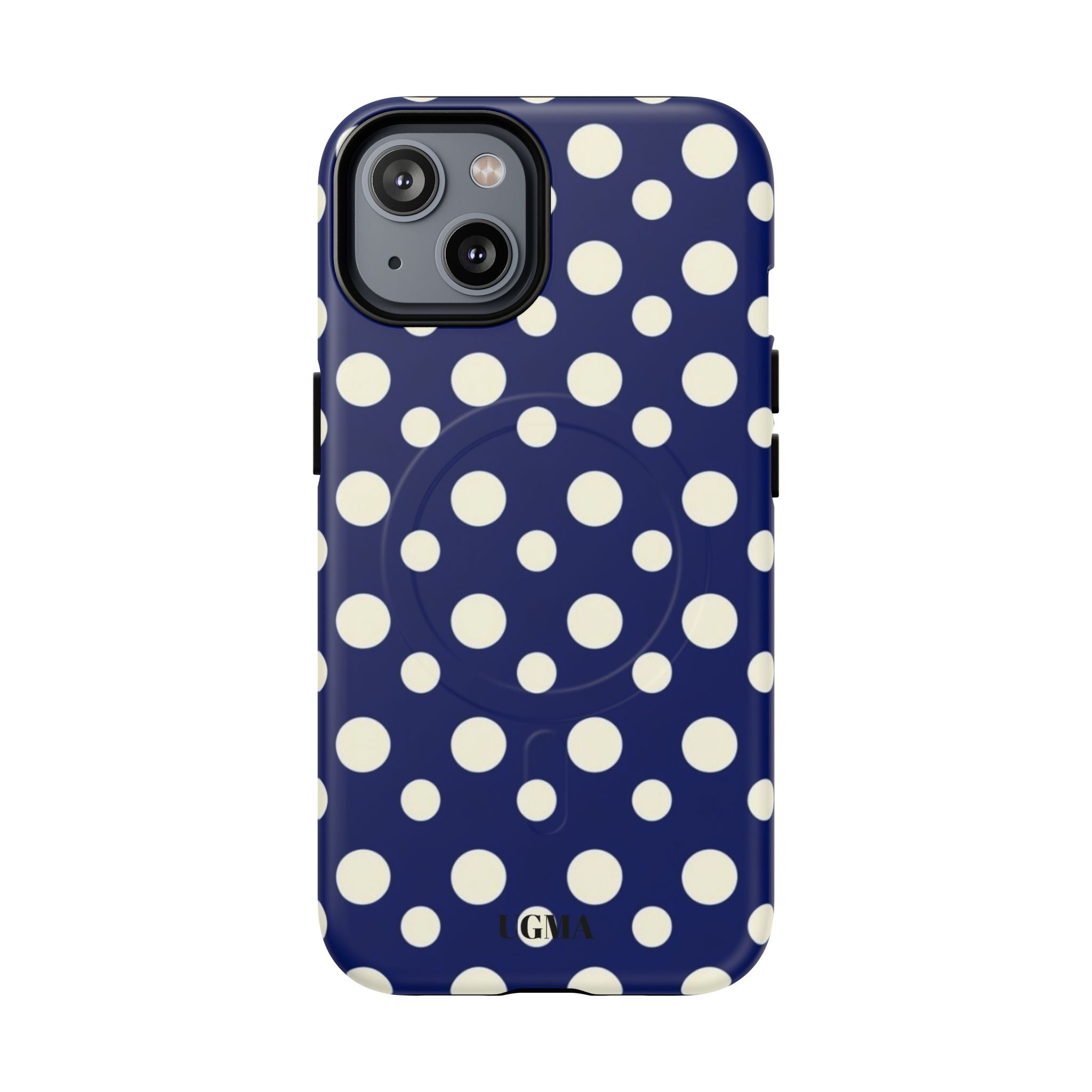 Polka Dot Tough Magnetic Phone Case — Navy & White Protective Magnetic Cover