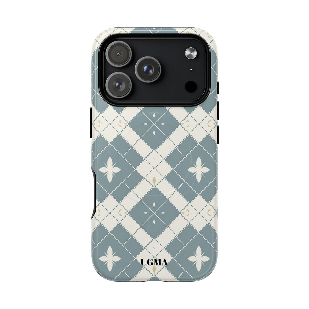 Argyle Fleur Tough Magnetic Phone Case — Blue Plaid Protective Cover