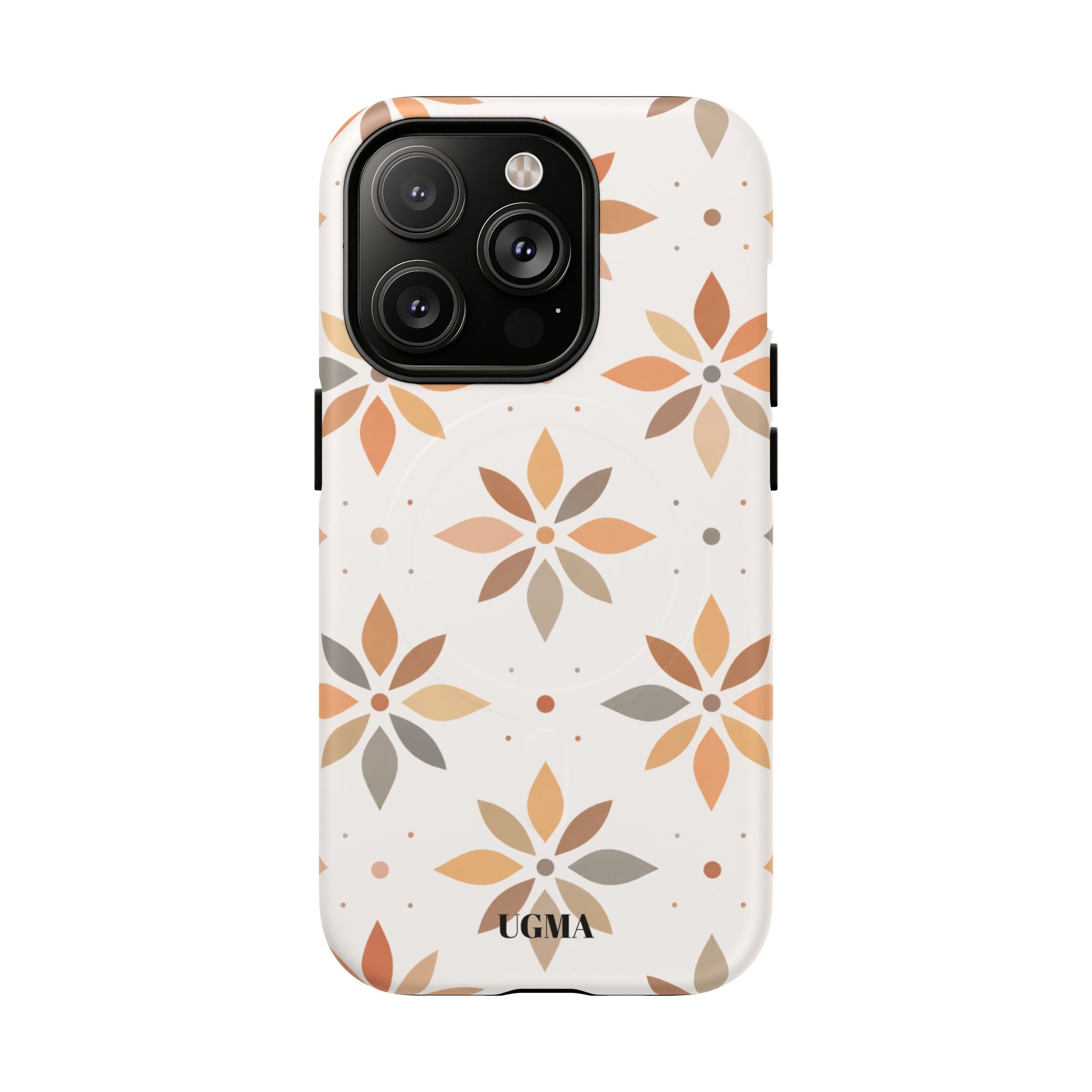 Floral Tile Tough Magnetic Phone Case — Neutral Autumn Blossom Design