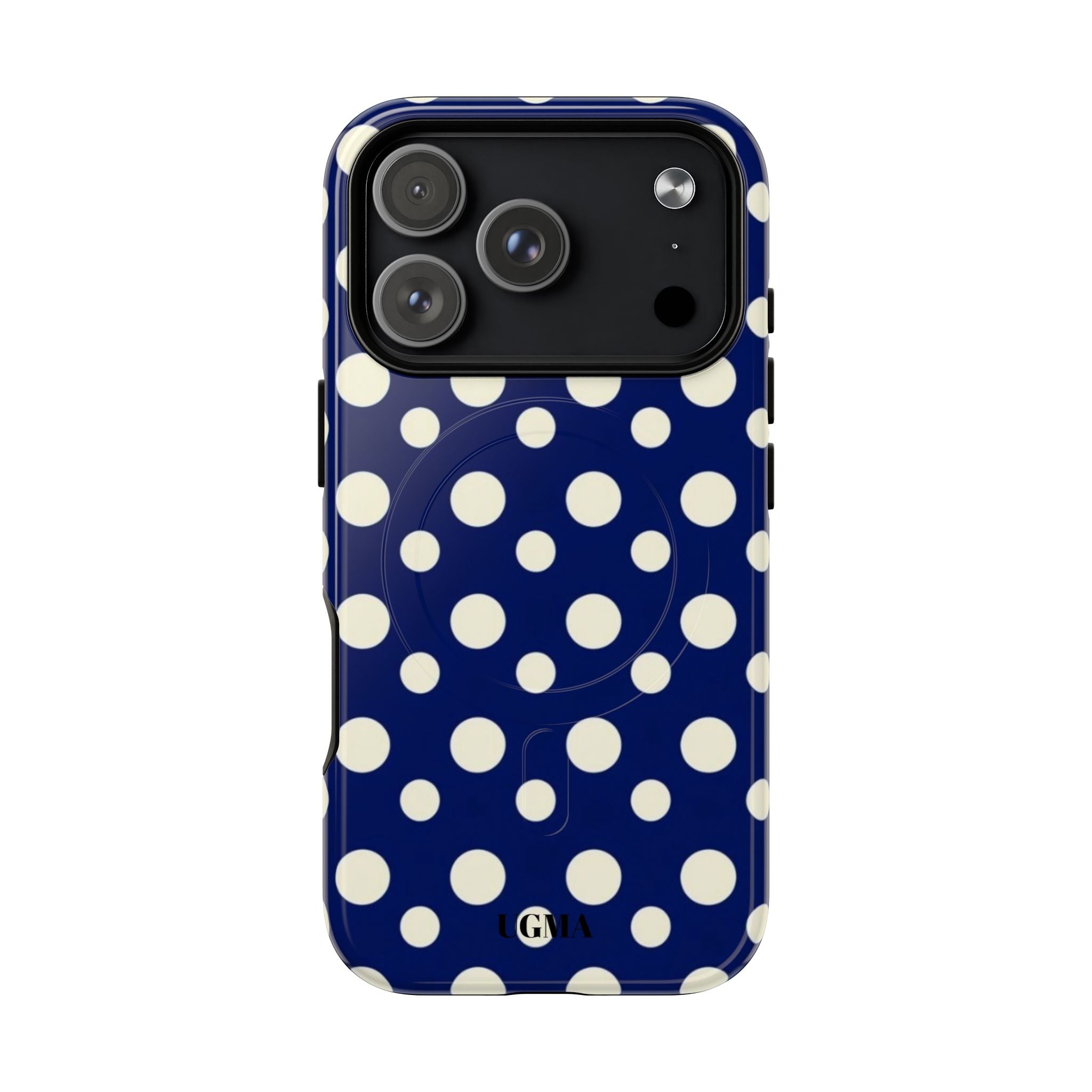 Polka Dot Tough Magnetic Phone Case — Navy & White Protective Magnetic Cover