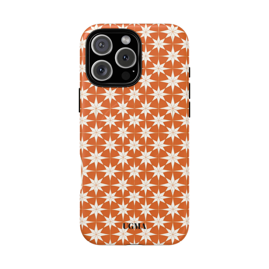 Magnetic Phone Case — Orange Geometric Star Pattern Tough Protective Cover
