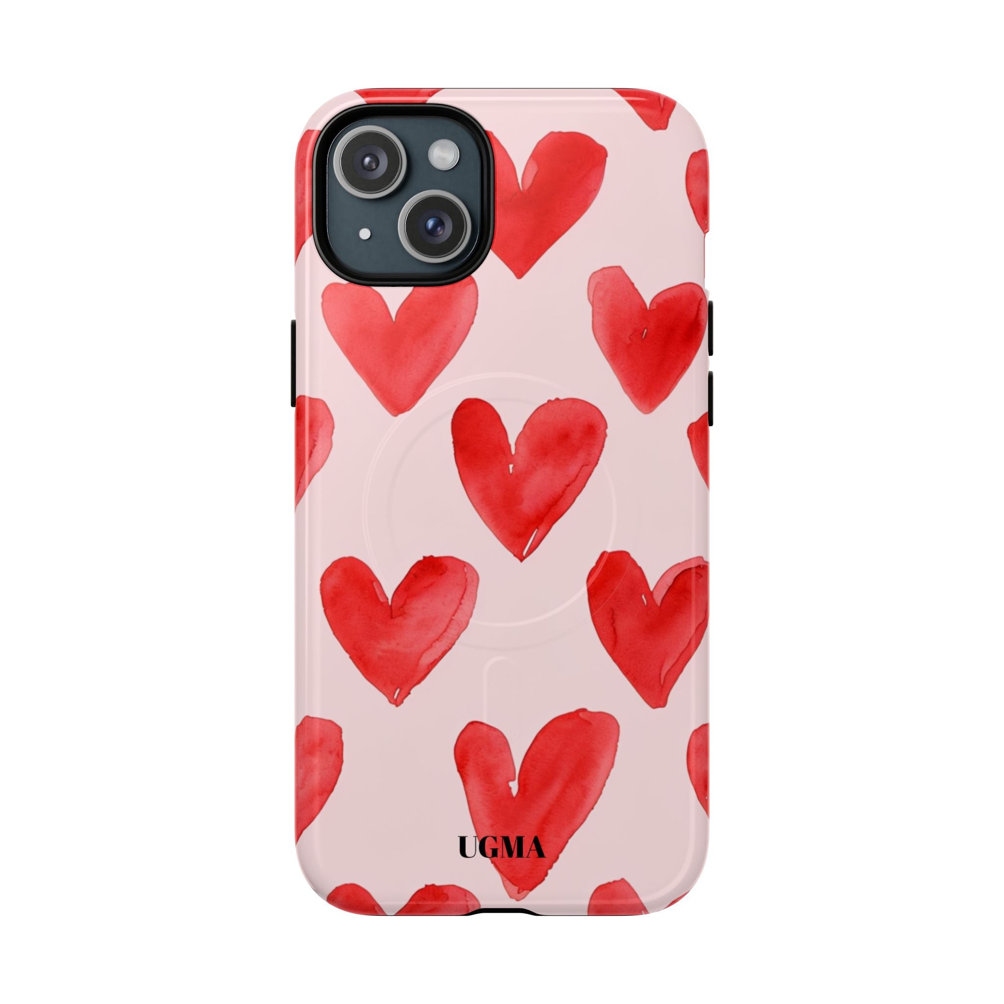 Phone Case - Red Watercolor Hearts Tough Magnetic Case