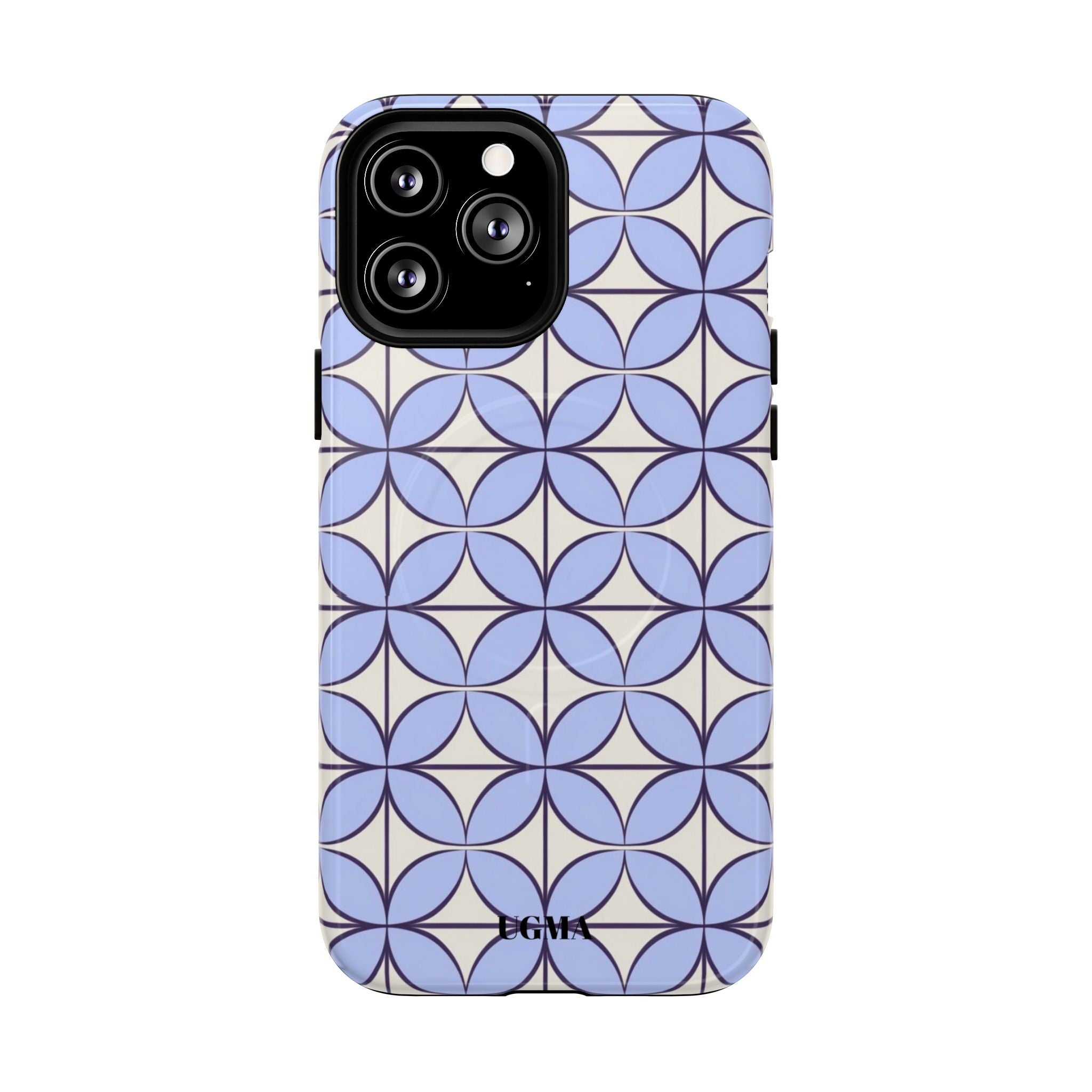 Geometric Blue Flower Pattern Magnetic Phone Case — Tough Protective iPhone Cover
