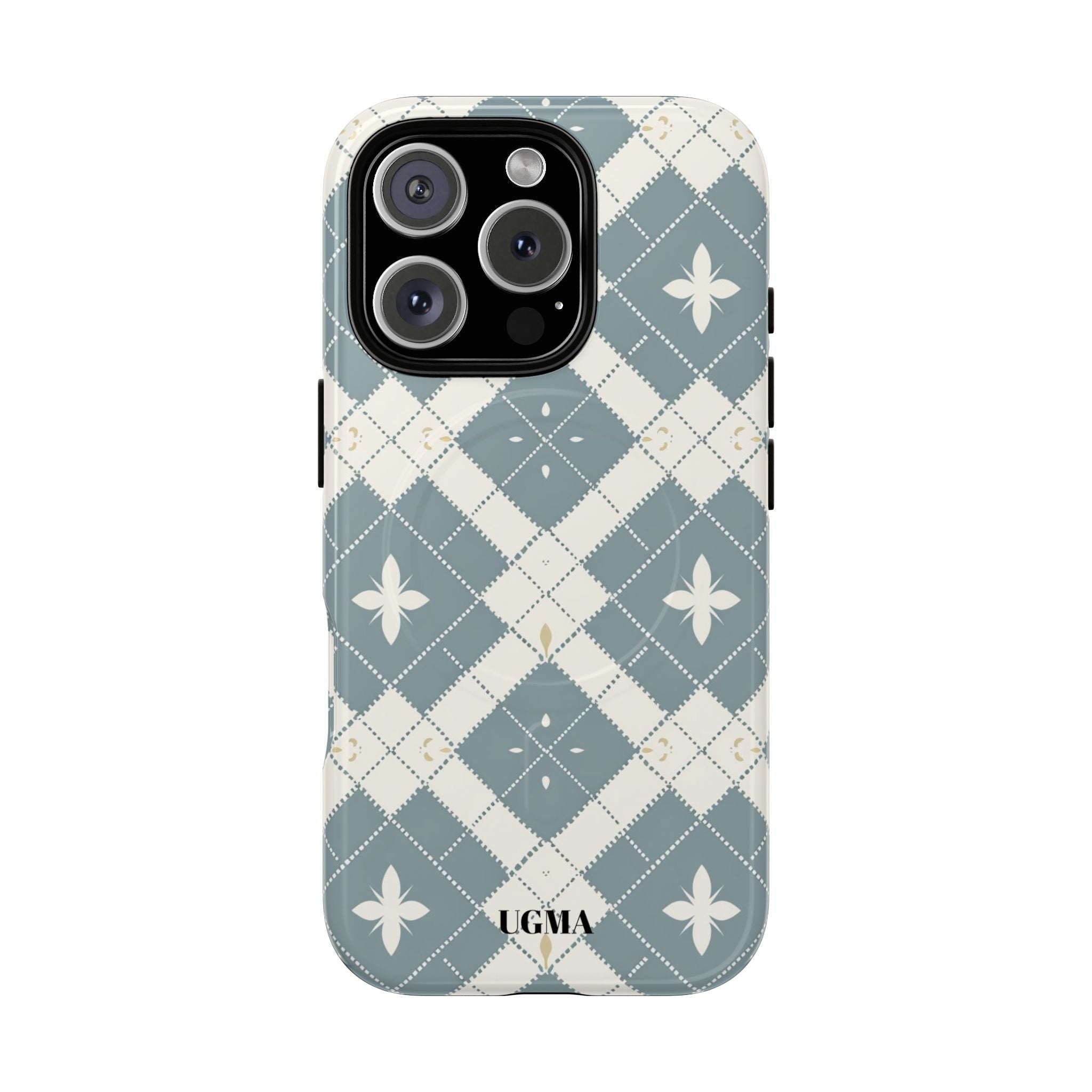 Argyle Fleur Tough Magnetic Phone Case — Blue Plaid Protective Cover
