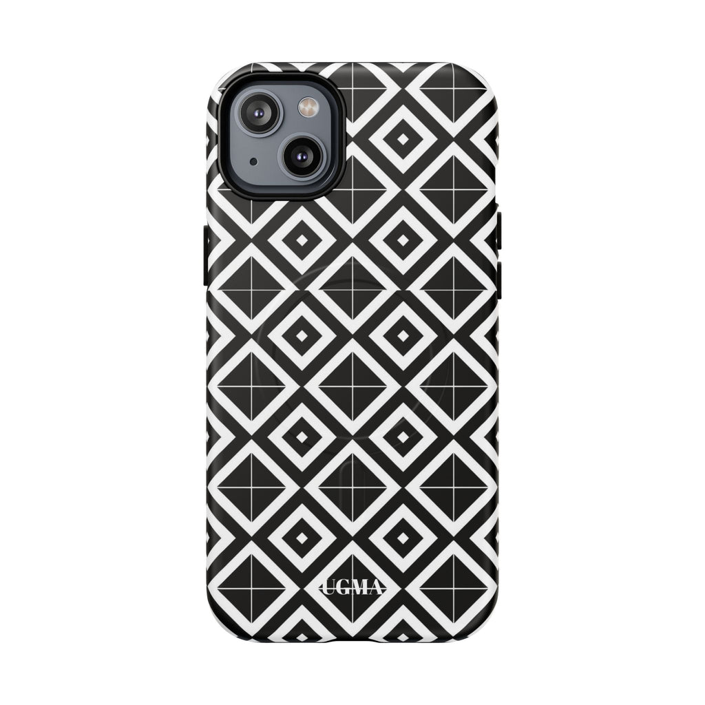 Magnetic Phone Case — Black & White Geometric Diamond Pattern, Tough Protective Cover