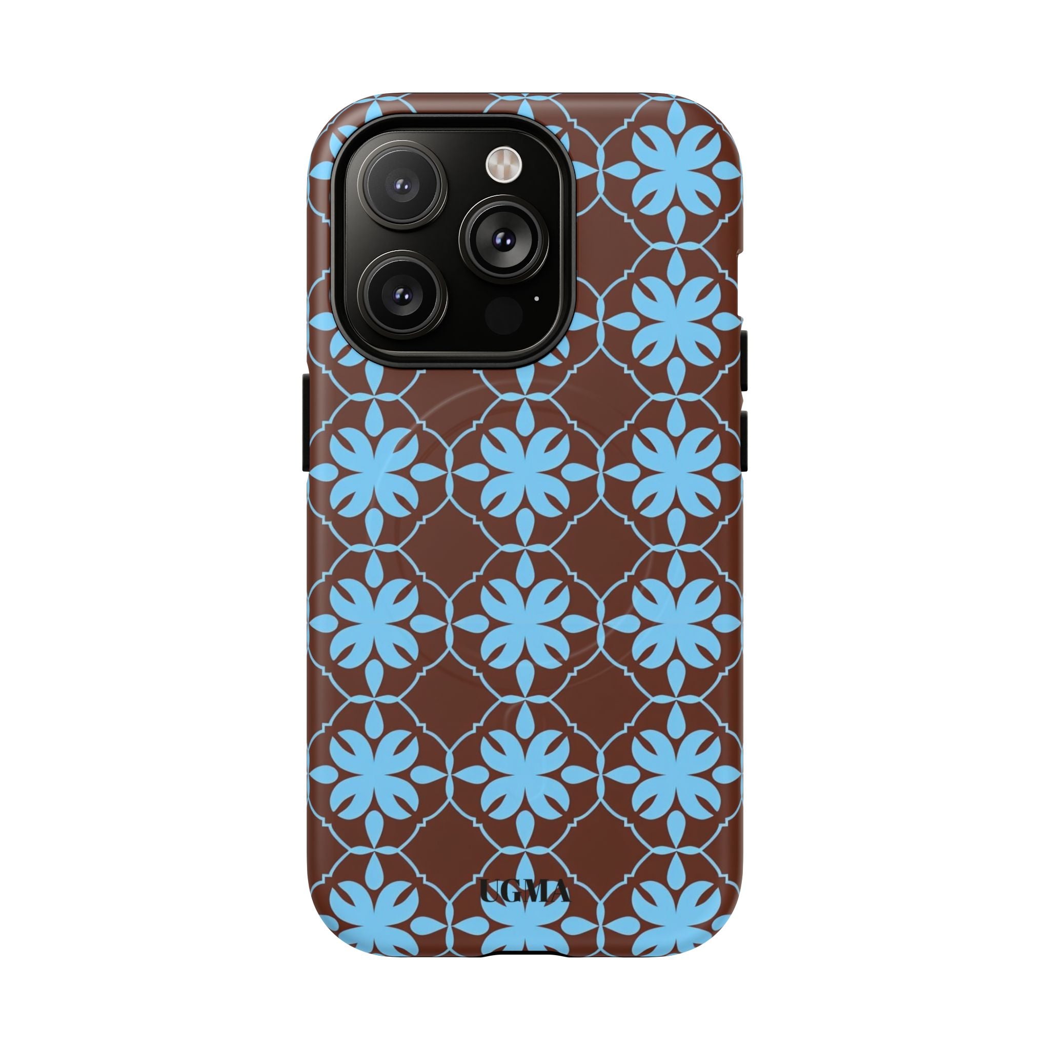 Floral Lattice Tough Magnetic Phone Case — Blue on Brown
