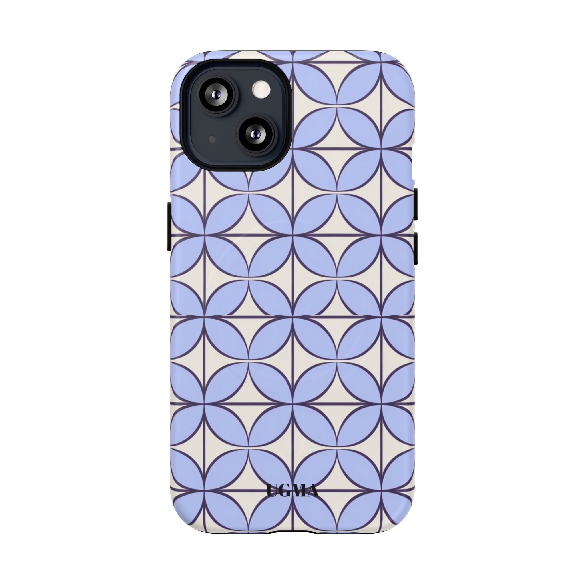Geometric Blue Flower Pattern Magnetic Phone Case — Tough Protective iPhone Cover