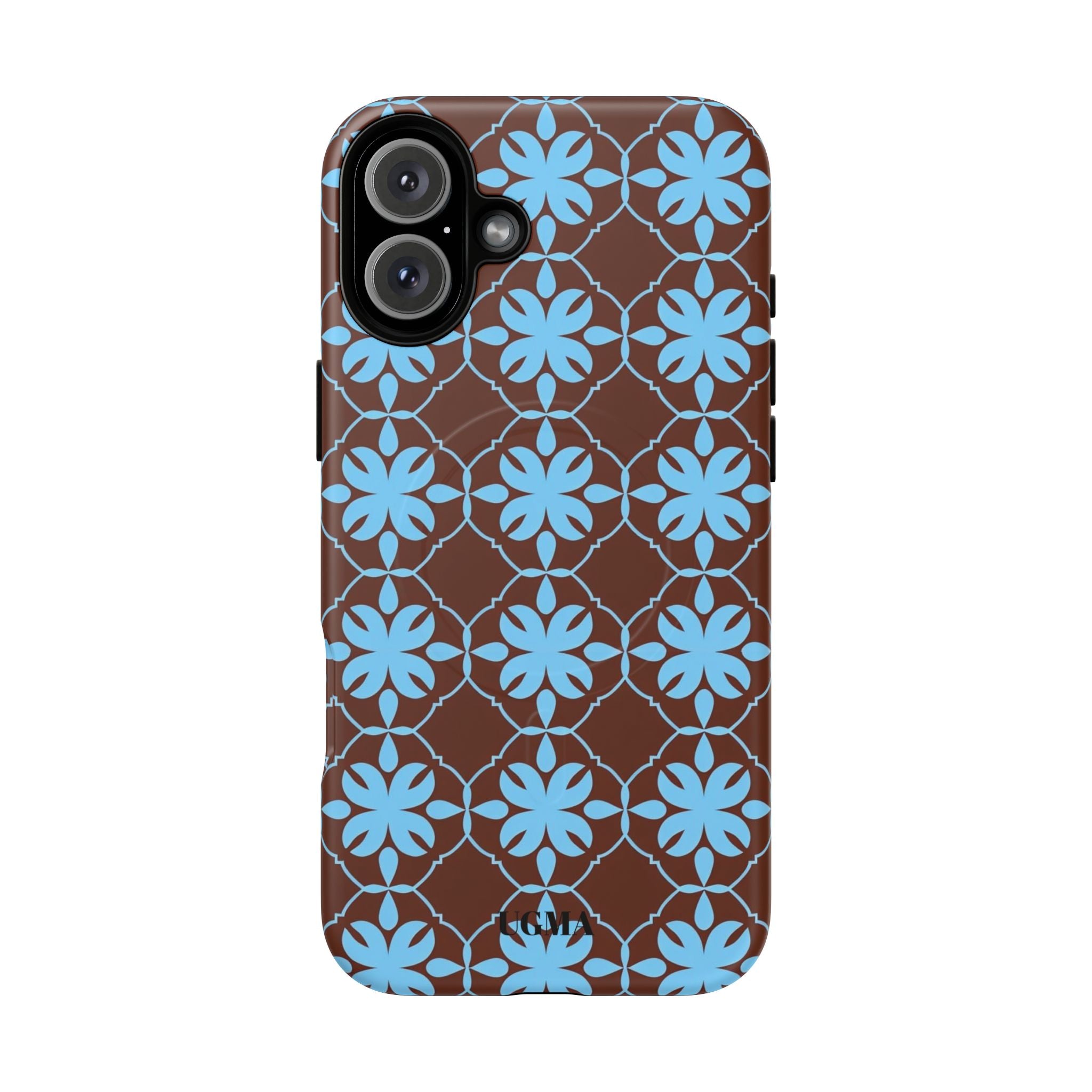 Floral Lattice Tough Magnetic Phone Case — Blue on Brown