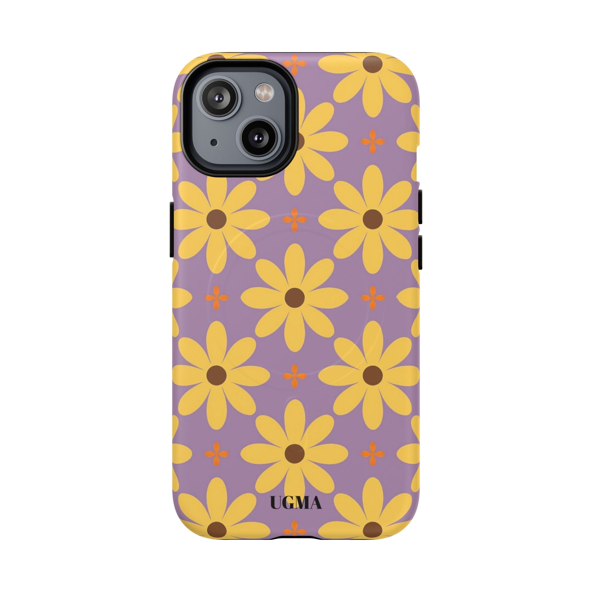 Floral Retro Daisy Tough Magnetic Phone Case — Yellow Flowers on Lavender