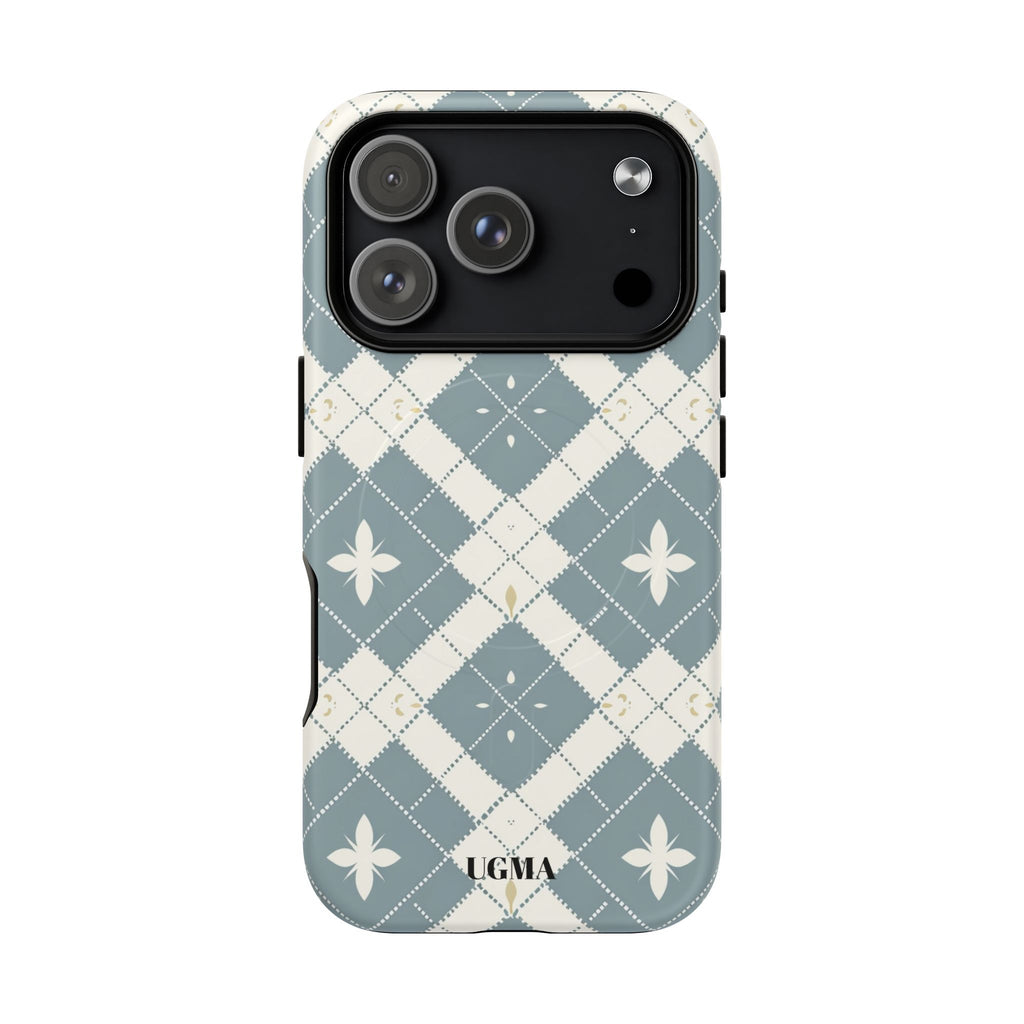 Argyle Fleur Tough Magnetic Phone Case — Blue Plaid Protective Cover