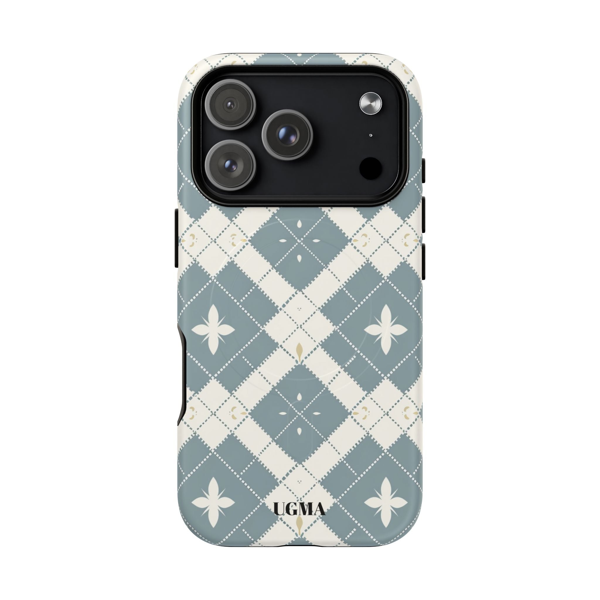 Argyle Fleur Tough Magnetic Phone Case — Blue Plaid Protective Cover