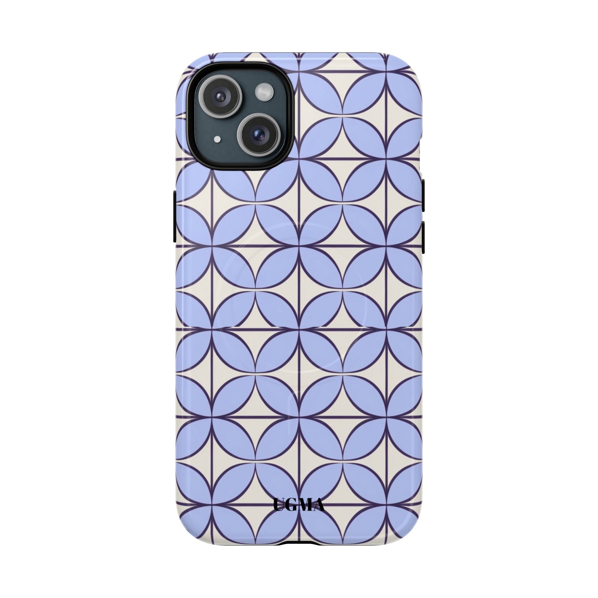 Geometric Blue Flower Pattern Magnetic Phone Case — Tough Protective iPhone Cover
