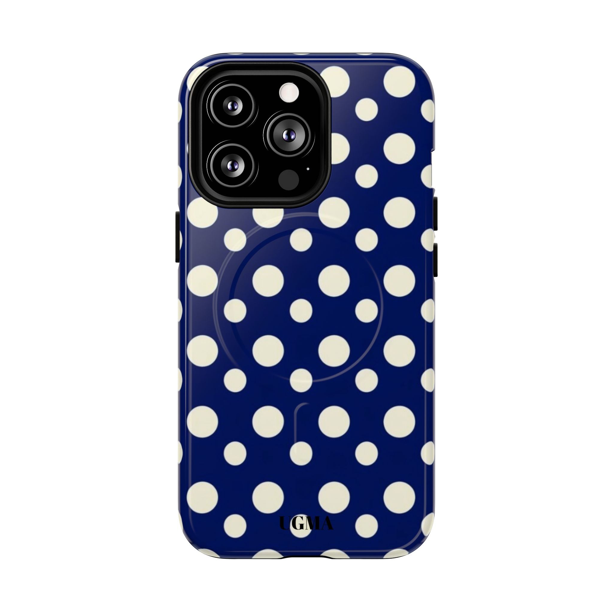 Polka Dot Tough Magnetic Phone Case — Navy & White Protective Magnetic Cover