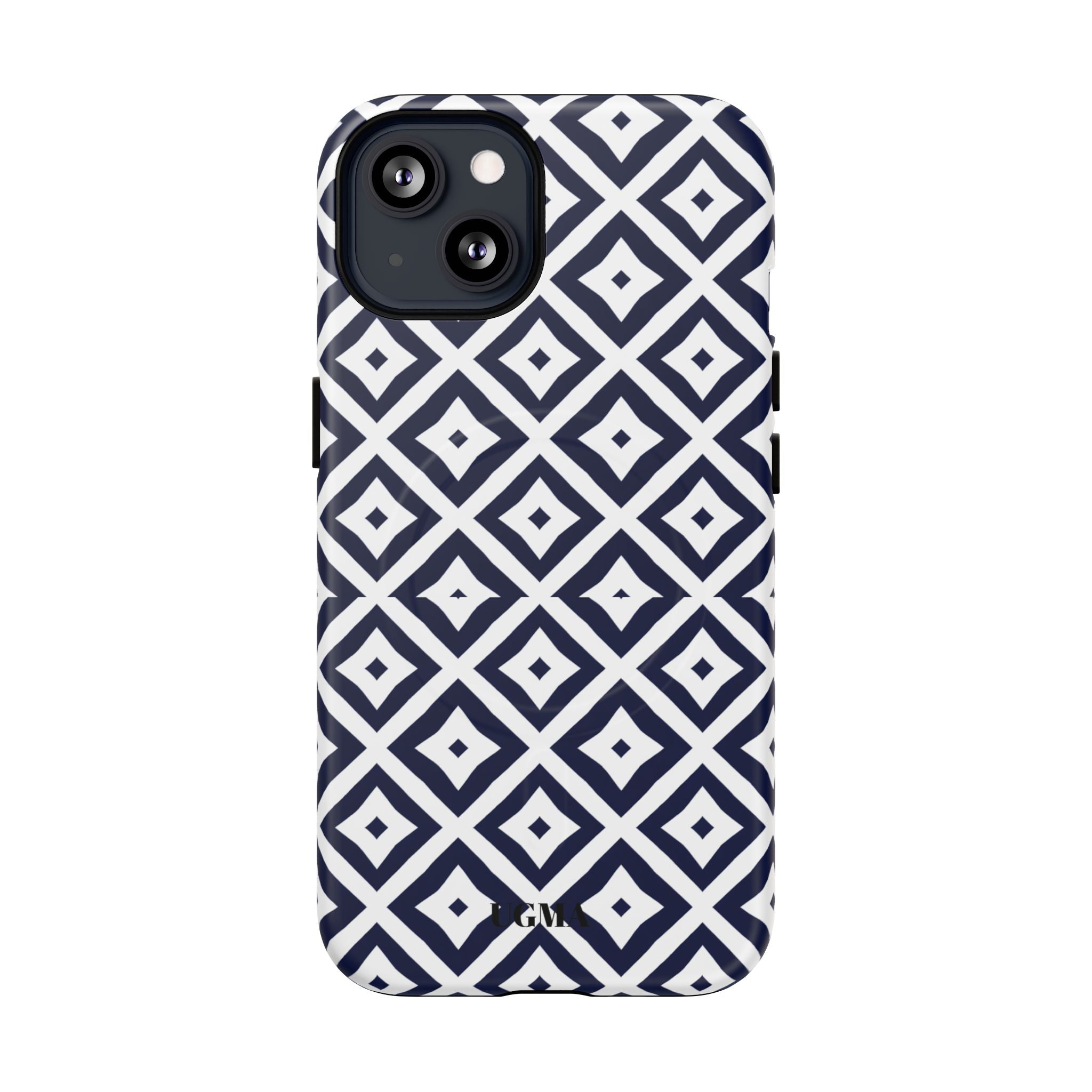 Magnetic Tough Phone Case — Navy Geometric Diamond Pattern