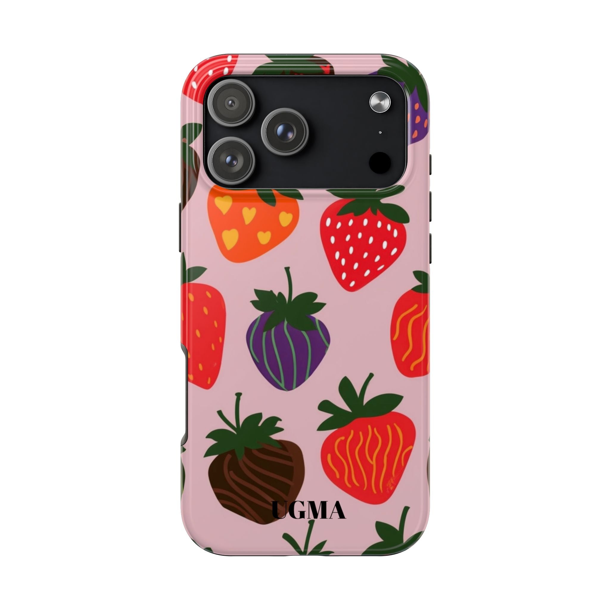 Strawberry Pattern Tough Phone Case — Cute Pastel Fruit Protective Cover