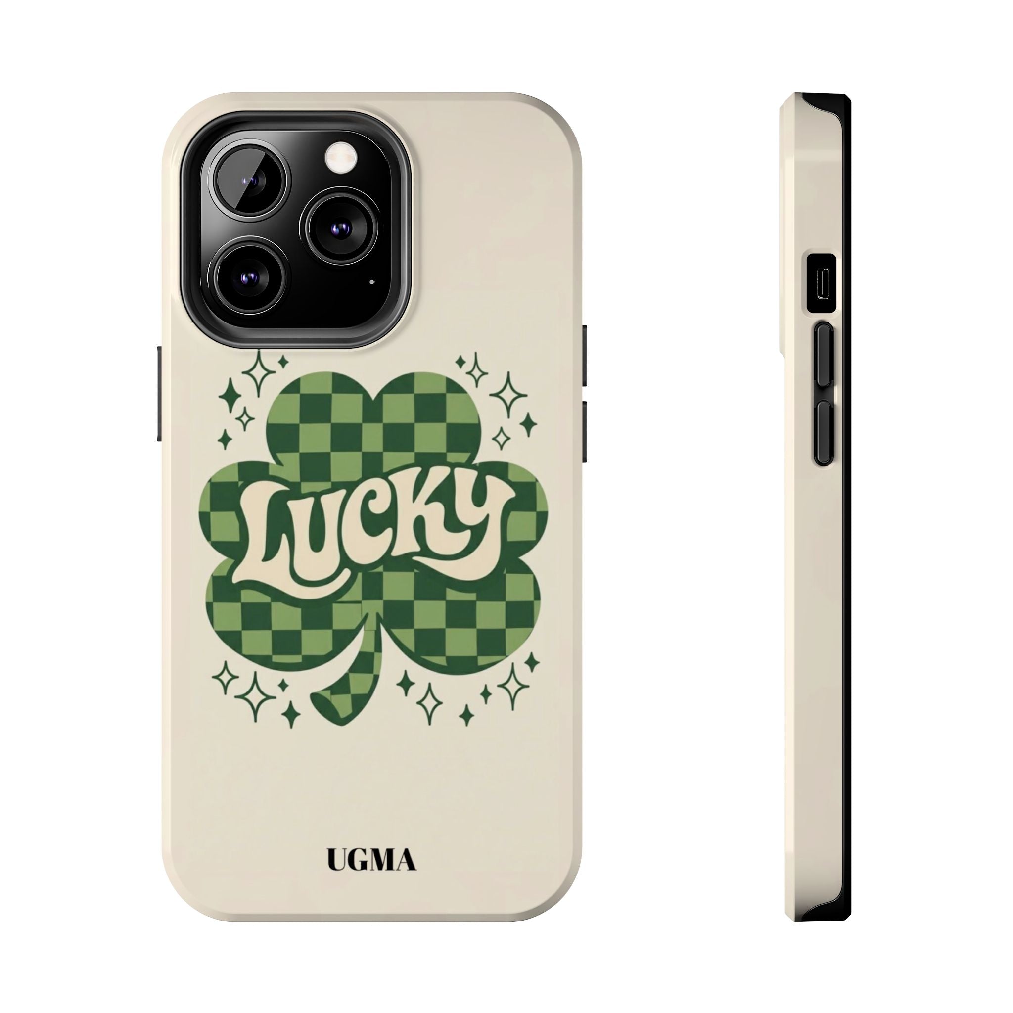 Lucky Clover Phone Case — Retro Green Checker St. Patrick’s Tough Phone Case