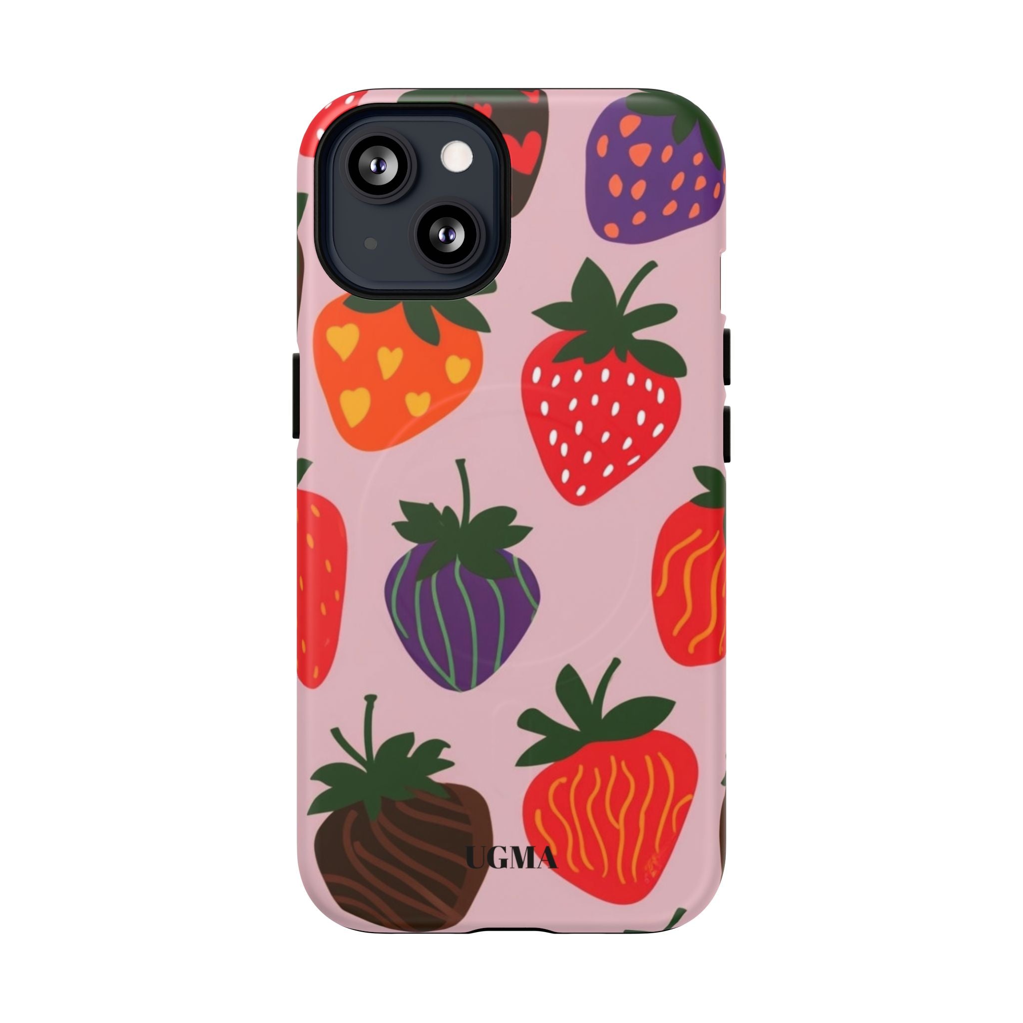 Strawberry Pattern Tough Magnetic Phone Case — Cute Pink Fruit Design