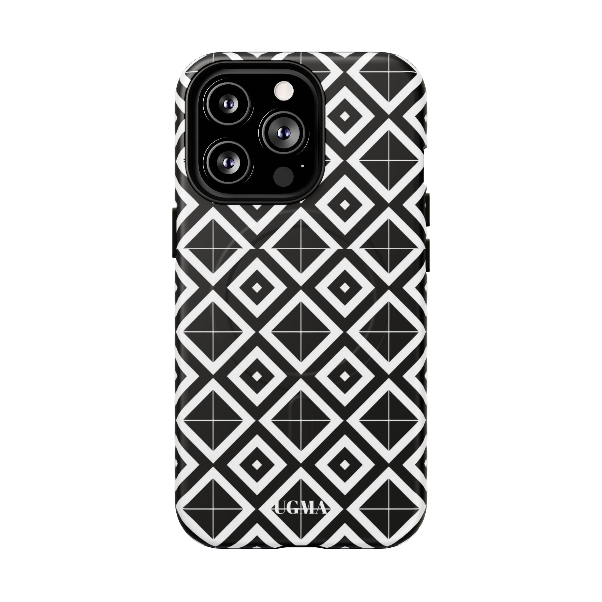 Magnetic Phone Case — Black & White Geometric Diamond Pattern, Tough Protective Cover